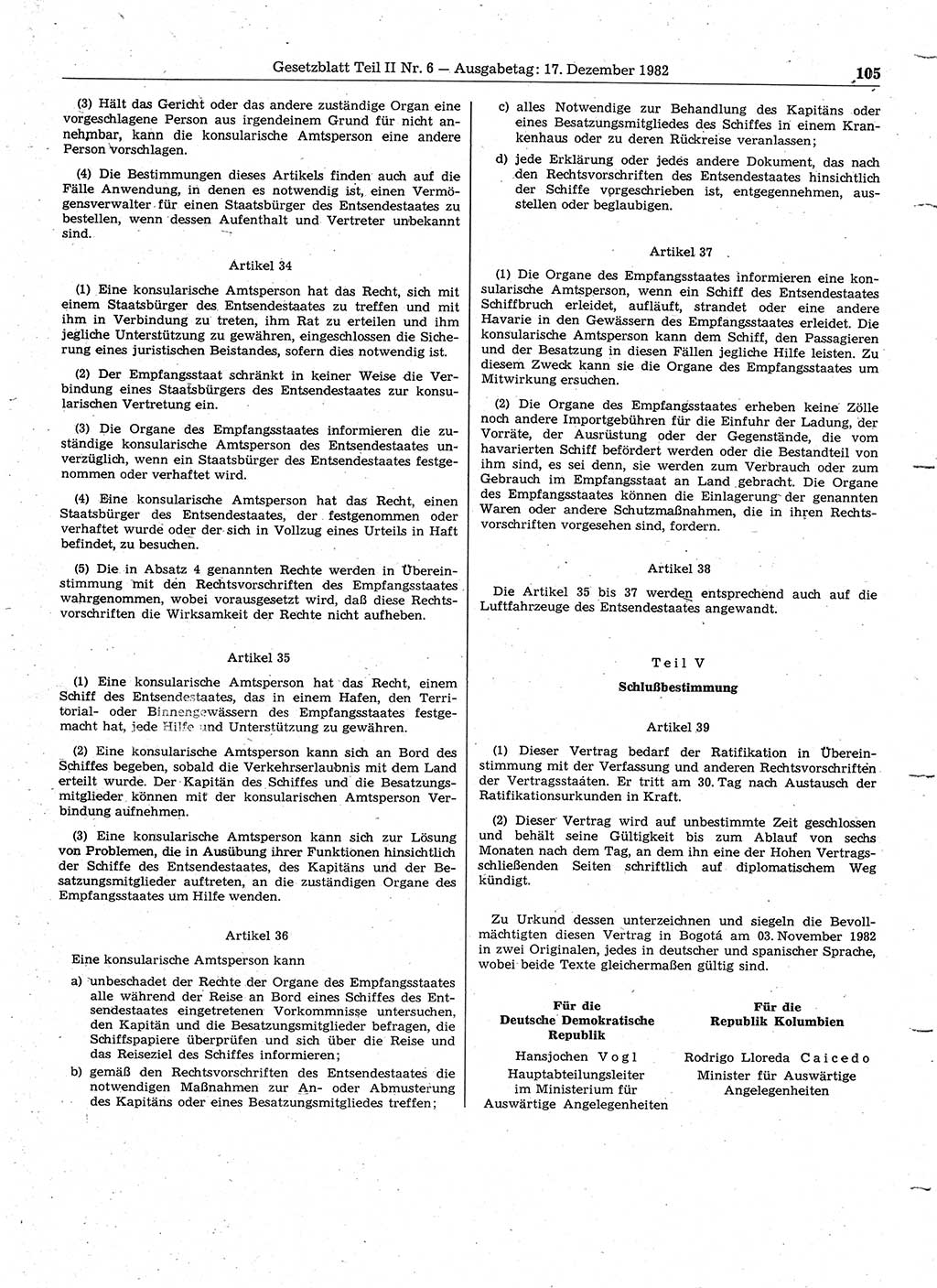 Gesetzblatt (GBl.) der Deutschen Demokratischen Republik (DDR) Teil ⅠⅠ 1982, Seite 105 (GBl. DDR ⅠⅠ 1982, S. 105)