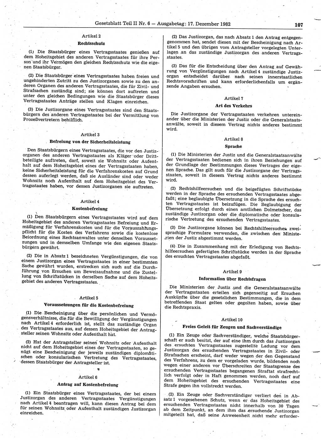 Gesetzblatt (GBl.) der Deutschen Demokratischen Republik (DDR) Teil ⅠⅠ 1982, Seite 107 (GBl. DDR ⅠⅠ 1982, S. 107)