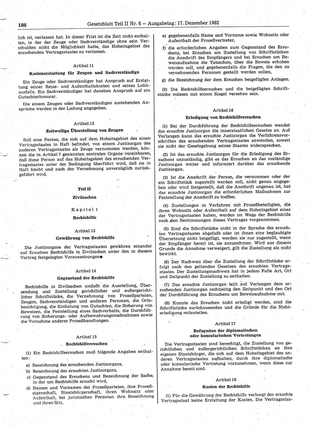 Gesetzblatt (GBl.) der Deutschen Demokratischen Republik (DDR) Teil ⅠⅠ 1982, Seite 108 (GBl. DDR ⅠⅠ 1982, S. 108)