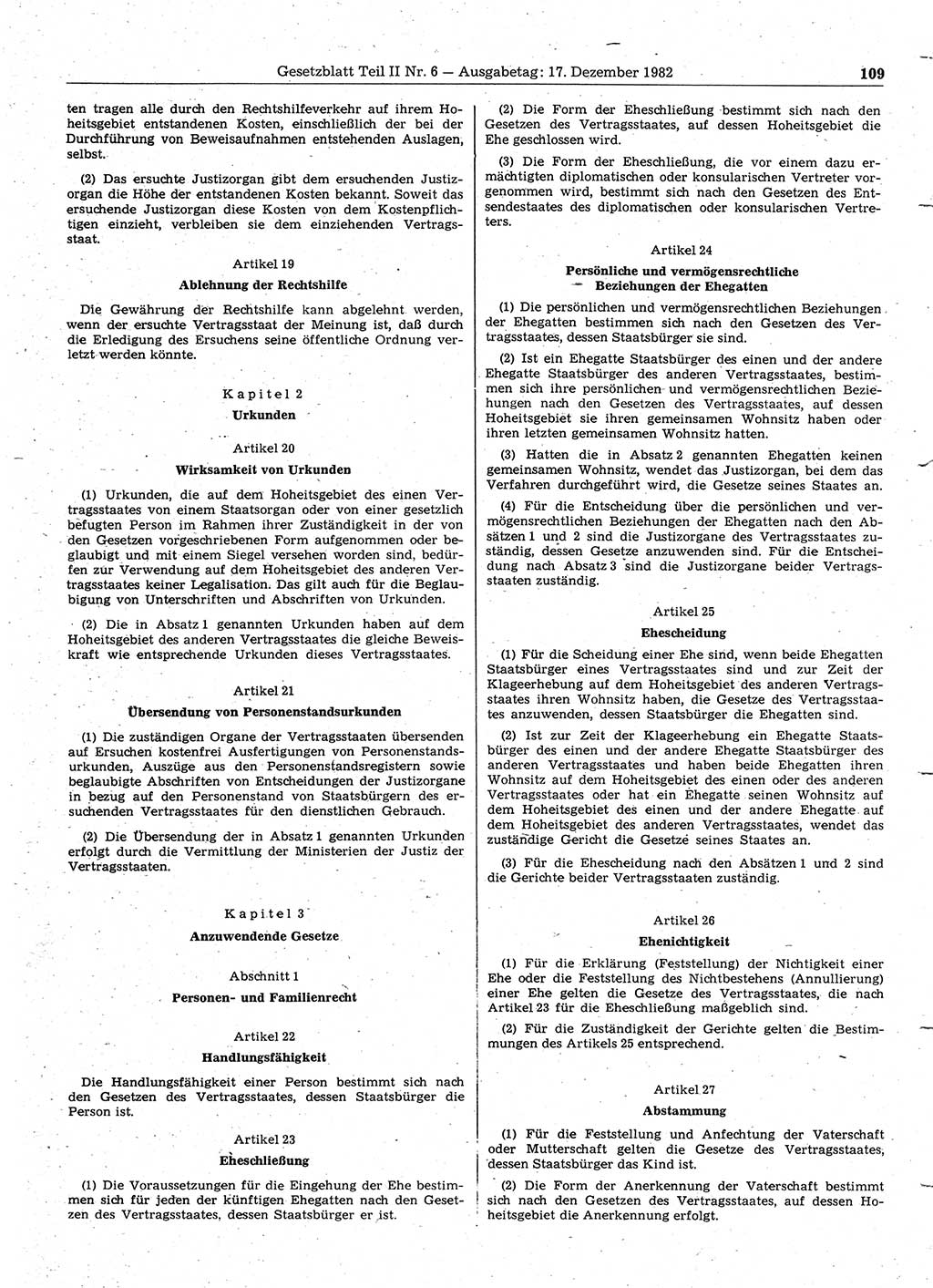 Gesetzblatt (GBl.) der Deutschen Demokratischen Republik (DDR) Teil ⅠⅠ 1982, Seite 109 (GBl. DDR ⅠⅠ 1982, S. 109)
