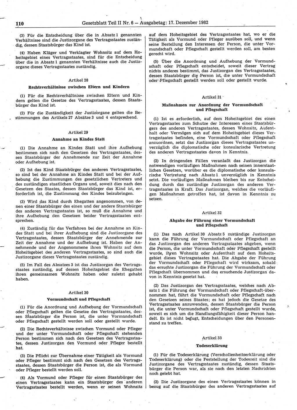 Gesetzblatt (GBl.) der Deutschen Demokratischen Republik (DDR) Teil ⅠⅠ 1982, Seite 110 (GBl. DDR ⅠⅠ 1982, S. 110)