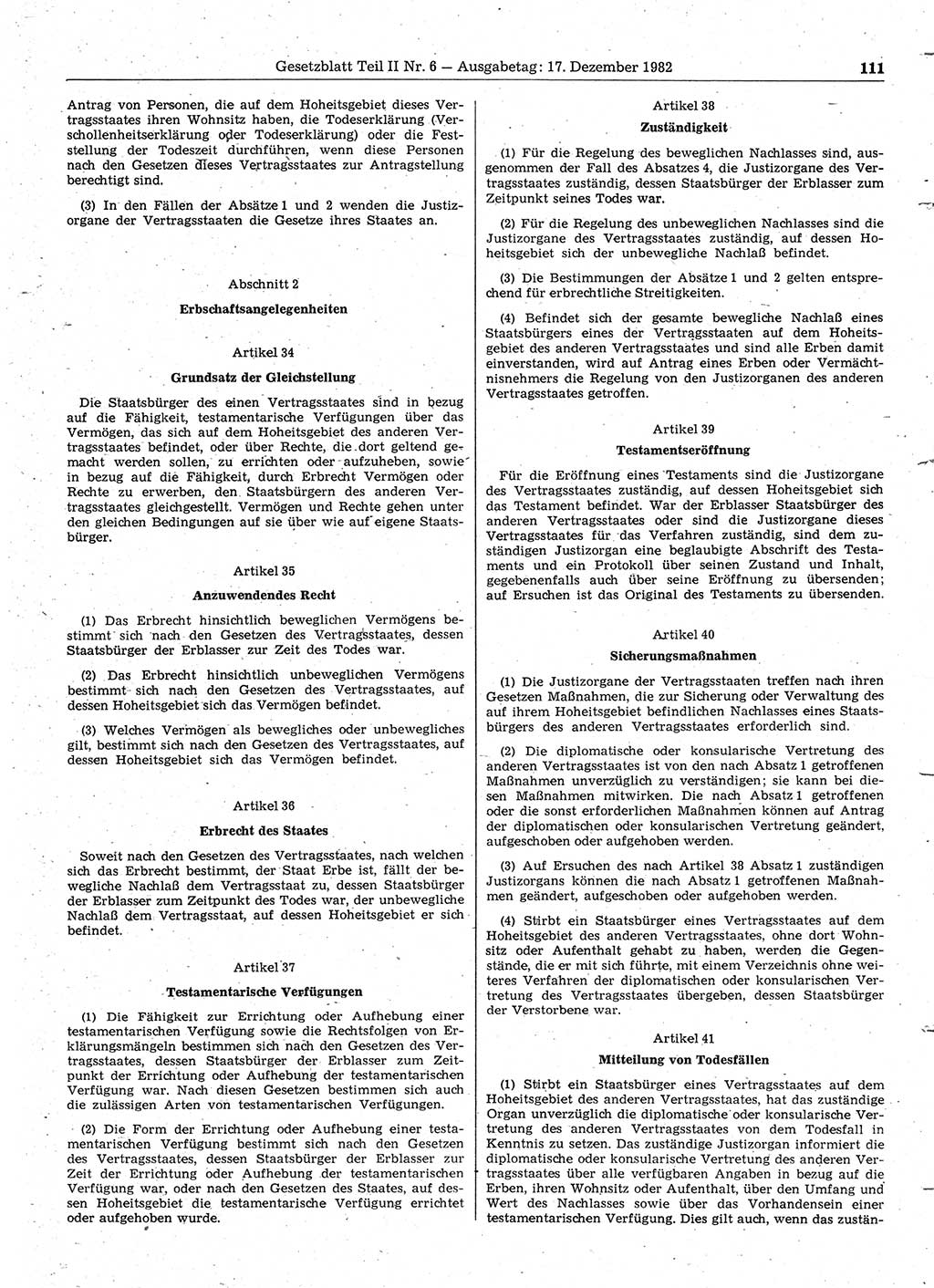 Gesetzblatt (GBl.) der Deutschen Demokratischen Republik (DDR) Teil ⅠⅠ 1982, Seite 111 (GBl. DDR ⅠⅠ 1982, S. 111)