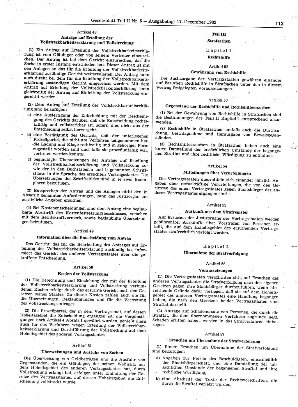 Gesetzblatt (GBl.) der Deutschen Demokratischen Republik (DDR) Teil ⅠⅠ 1982, Seite 113 (GBl. DDR ⅠⅠ 1982, S. 113)