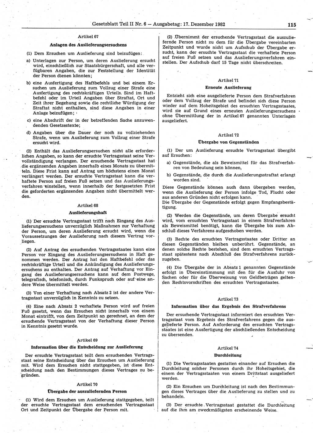 Gesetzblatt (GBl.) der Deutschen Demokratischen Republik (DDR) Teil ⅠⅠ 1982, Seite 115 (GBl. DDR ⅠⅠ 1982, S. 115)