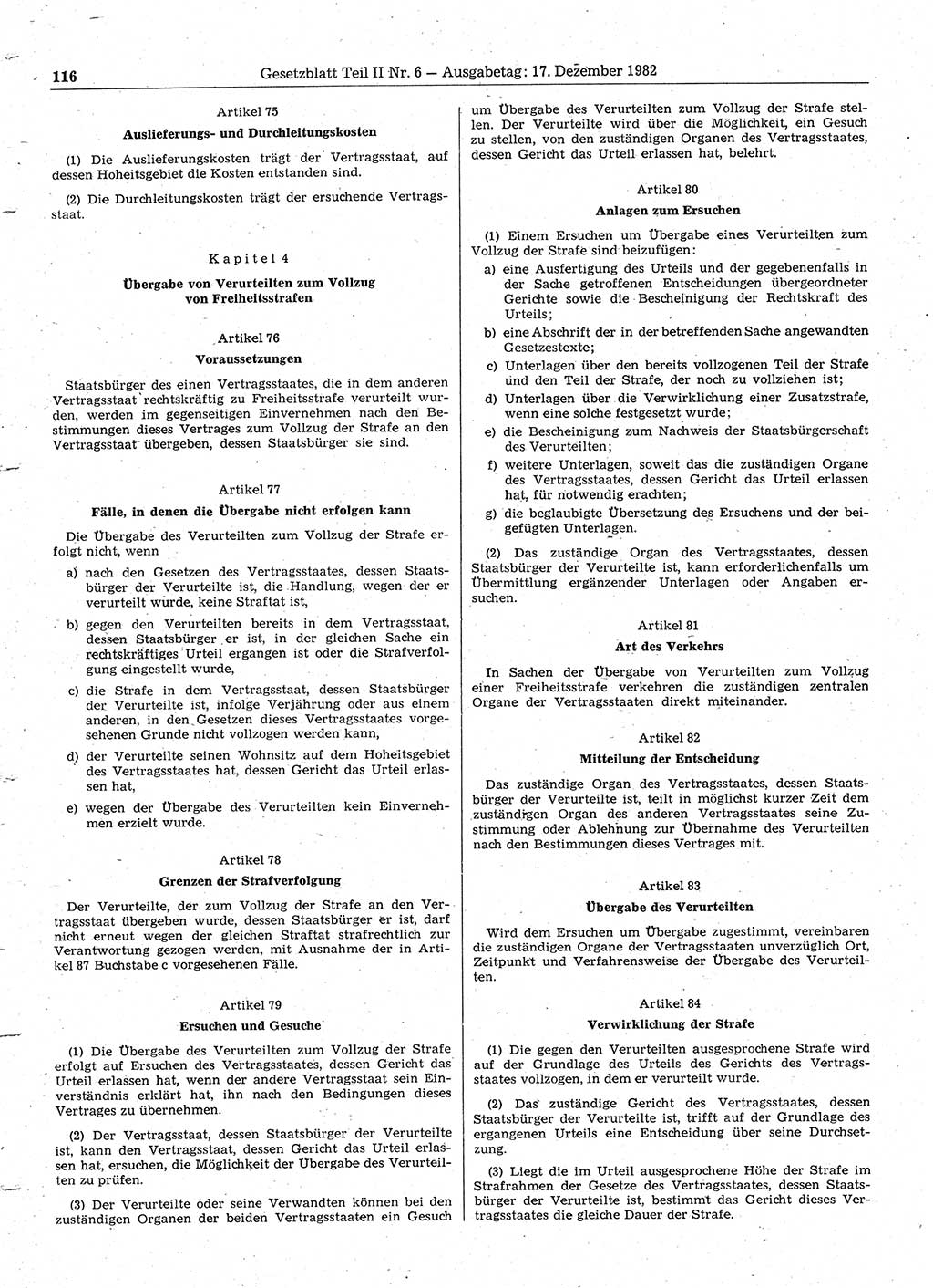 Gesetzblatt (GBl.) der Deutschen Demokratischen Republik (DDR) Teil ⅠⅠ 1982, Seite 116 (GBl. DDR ⅠⅠ 1982, S. 116)