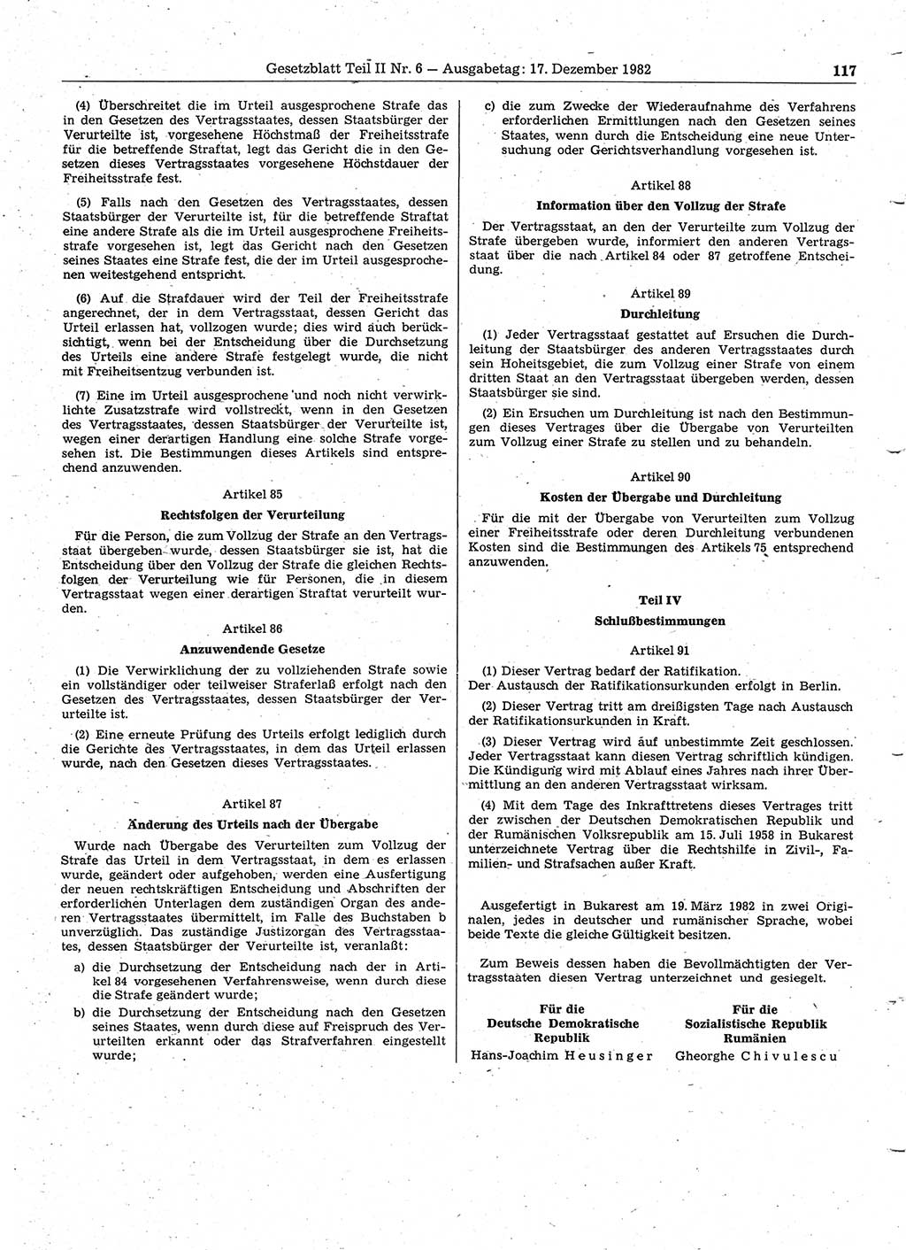 Gesetzblatt (GBl.) der Deutschen Demokratischen Republik (DDR) Teil ⅠⅠ 1982, Seite 117 (GBl. DDR ⅠⅠ 1982, S. 117)