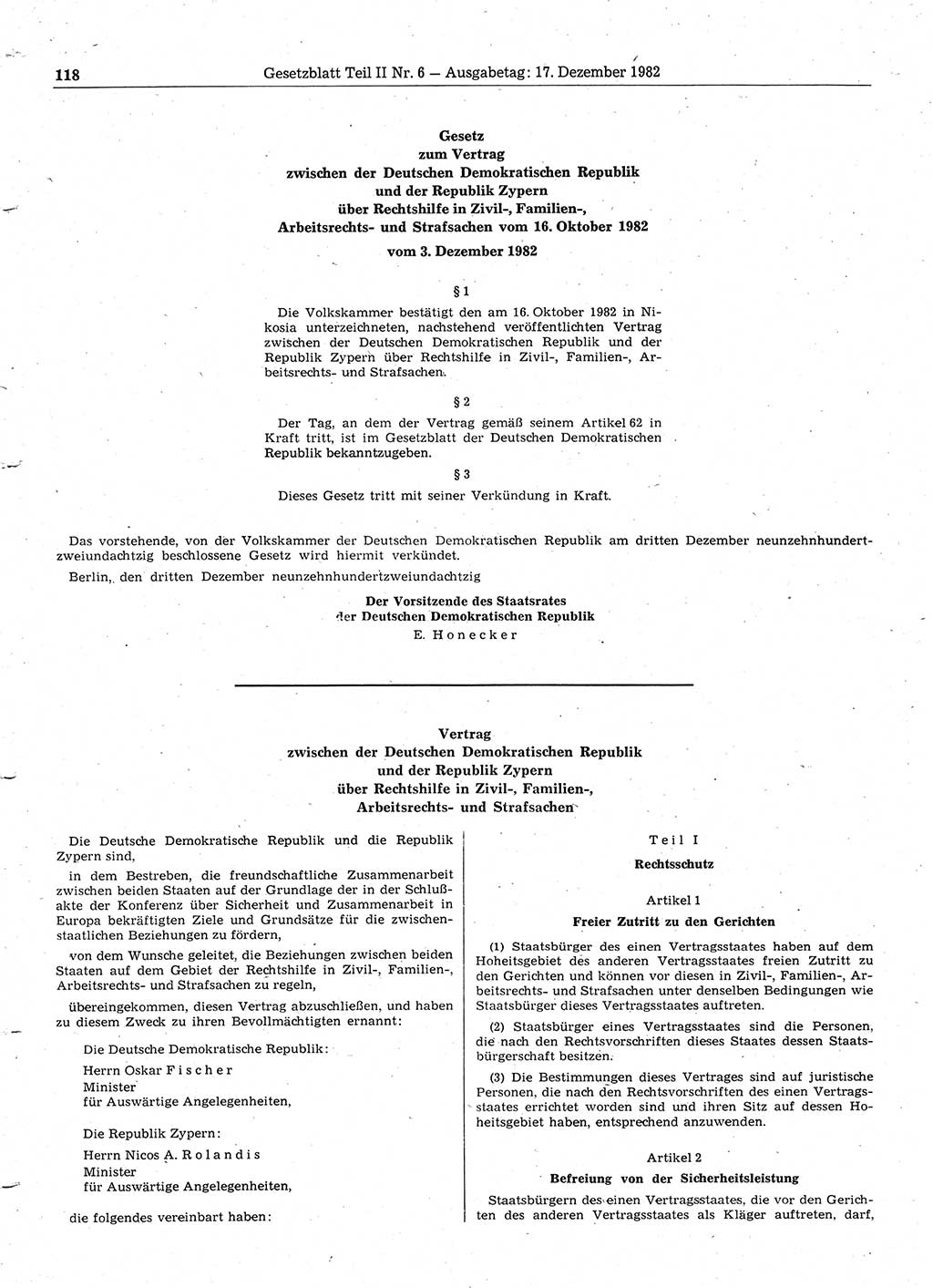Gesetzblatt (GBl.) der Deutschen Demokratischen Republik (DDR) Teil ⅠⅠ 1982, Seite 118 (GBl. DDR ⅠⅠ 1982, S. 118)