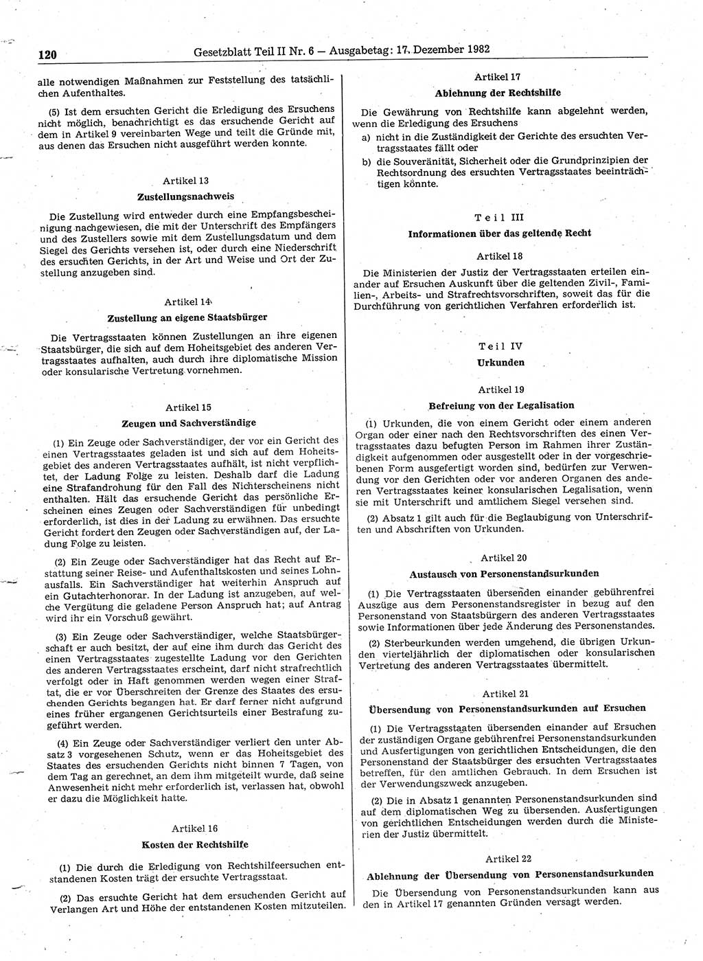 Gesetzblatt (GBl.) der Deutschen Demokratischen Republik (DDR) Teil ⅠⅠ 1982, Seite 120 (GBl. DDR ⅠⅠ 1982, S. 120)