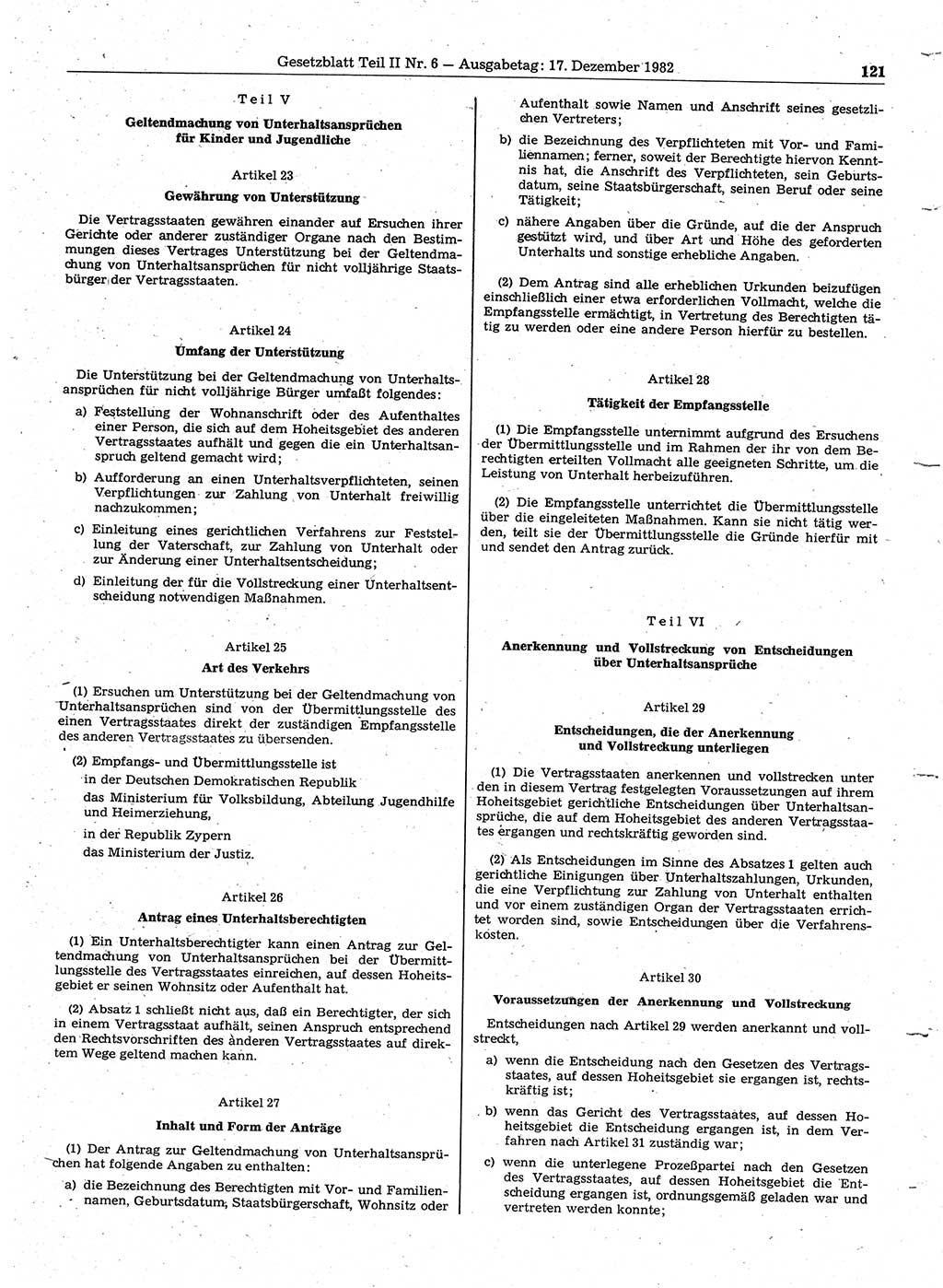 Gesetzblatt (GBl.) der Deutschen Demokratischen Republik (DDR) Teil ⅠⅠ 1982, Seite 121 (GBl. DDR ⅠⅠ 1982, S. 121)