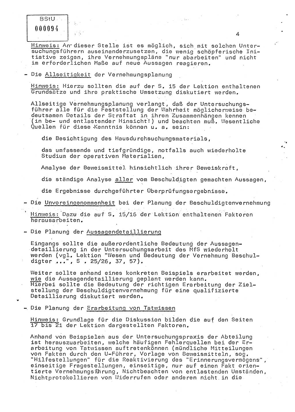 Hinweise Lektion Ministerium für Staatssicherheit (MfS) [Deutsche Demokratische Republik (DDR)], Hauptabteilung (HA) Ⅸ, Vertrauliche Verschlußsache (VVS) o014-409/82, Berlin 1982, Seite 4 (Hinw. Lekt. MfS DDR HA Ⅸ VVS o014-409/82 1982, S. 4)