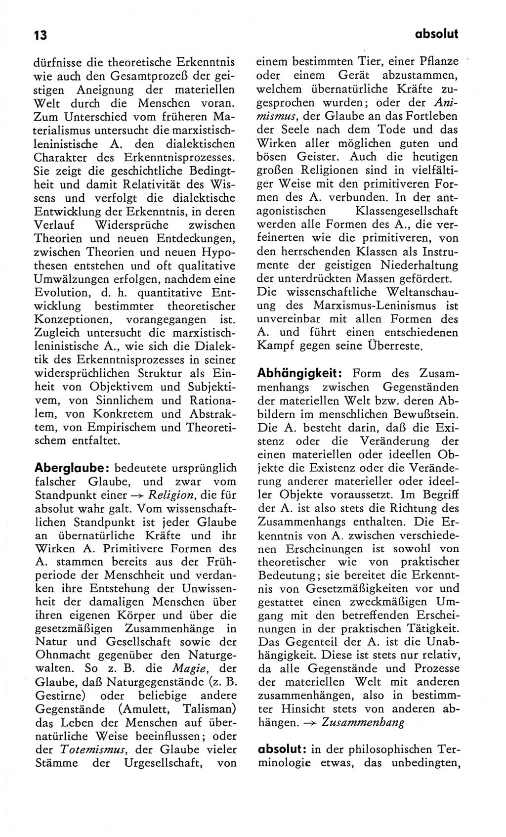 Kleines Wörterbuch der marxistisch-leninistischen Philosophie [Deutsche Demokratische Republik (DDR)] 1982, Seite 13 (Kl. Wb. ML Phil. DDR 1982, S. 13)