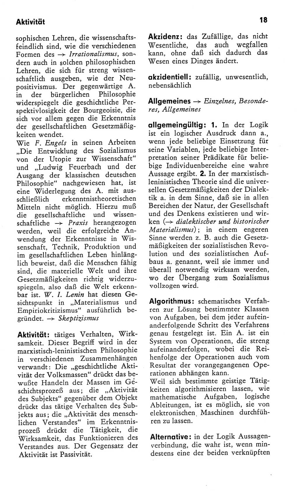 Kleines Wörterbuch der marxistisch-leninistischen Philosophie [Deutsche Demokratische Republik (DDR)] 1982, Seite 18 (Kl. Wb. ML Phil. DDR 1982, S. 18)