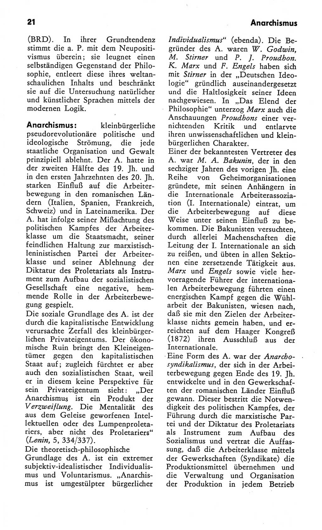 Kleines Wörterbuch der marxistisch-leninistischen Philosophie [Deutsche Demokratische Republik (DDR)] 1982, Seite 21 (Kl. Wb. ML Phil. DDR 1982, S. 21)