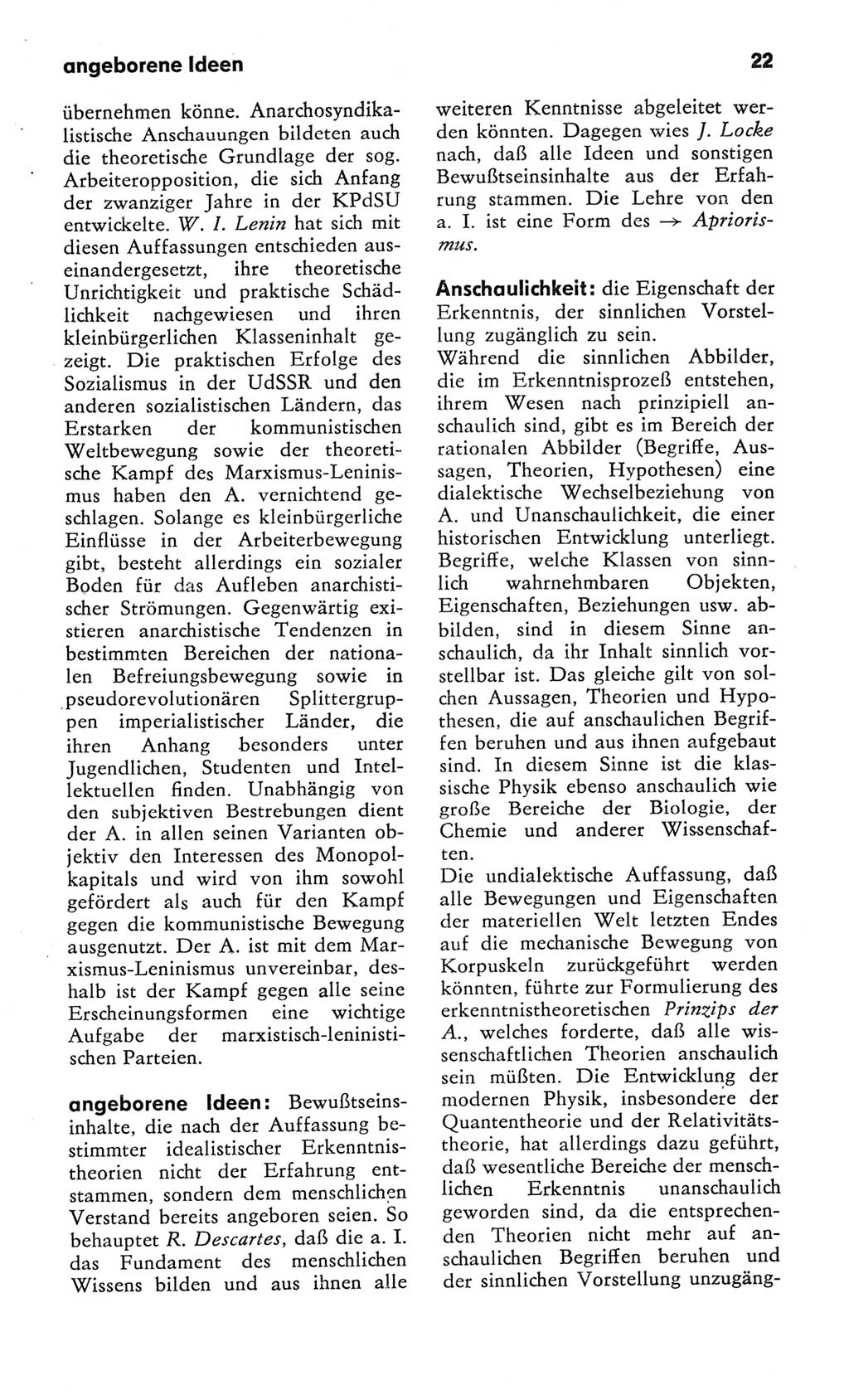 Kleines Wörterbuch der marxistisch-leninistischen Philosophie [Deutsche Demokratische Republik (DDR)] 1982, Seite 22 (Kl. Wb. ML Phil. DDR 1982, S. 22)