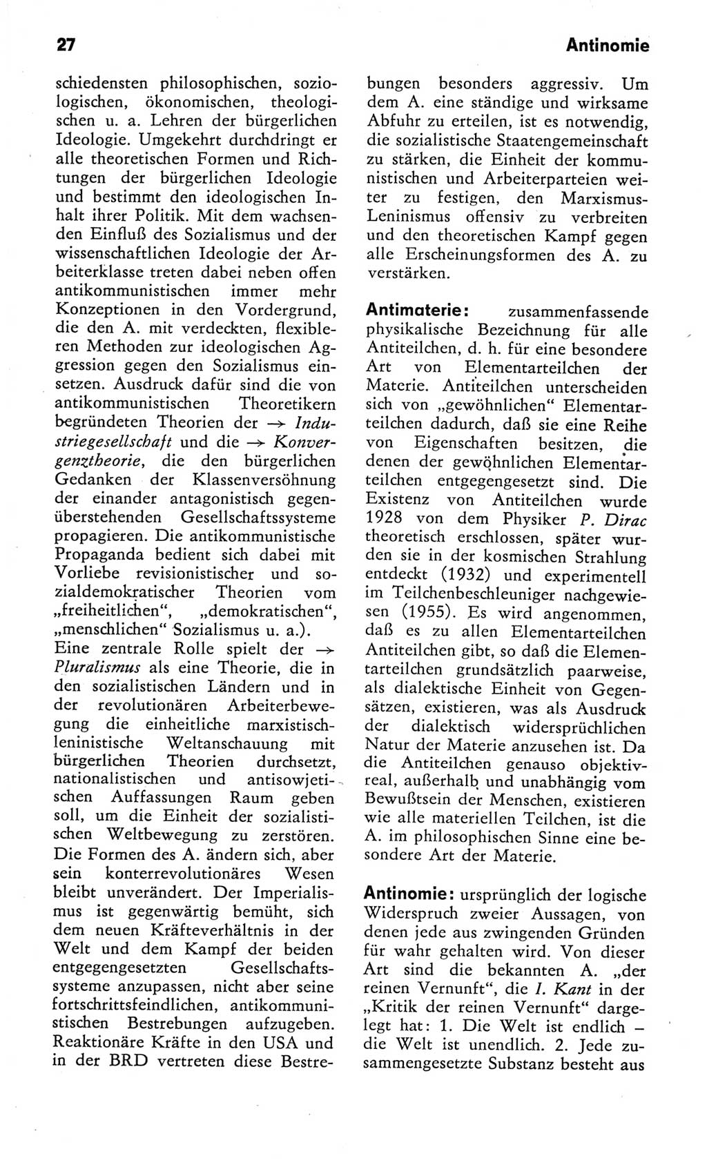 Kleines Wörterbuch der marxistisch-leninistischen Philosophie [Deutsche Demokratische Republik (DDR)] 1982, Seite 27 (Kl. Wb. ML Phil. DDR 1982, S. 27)