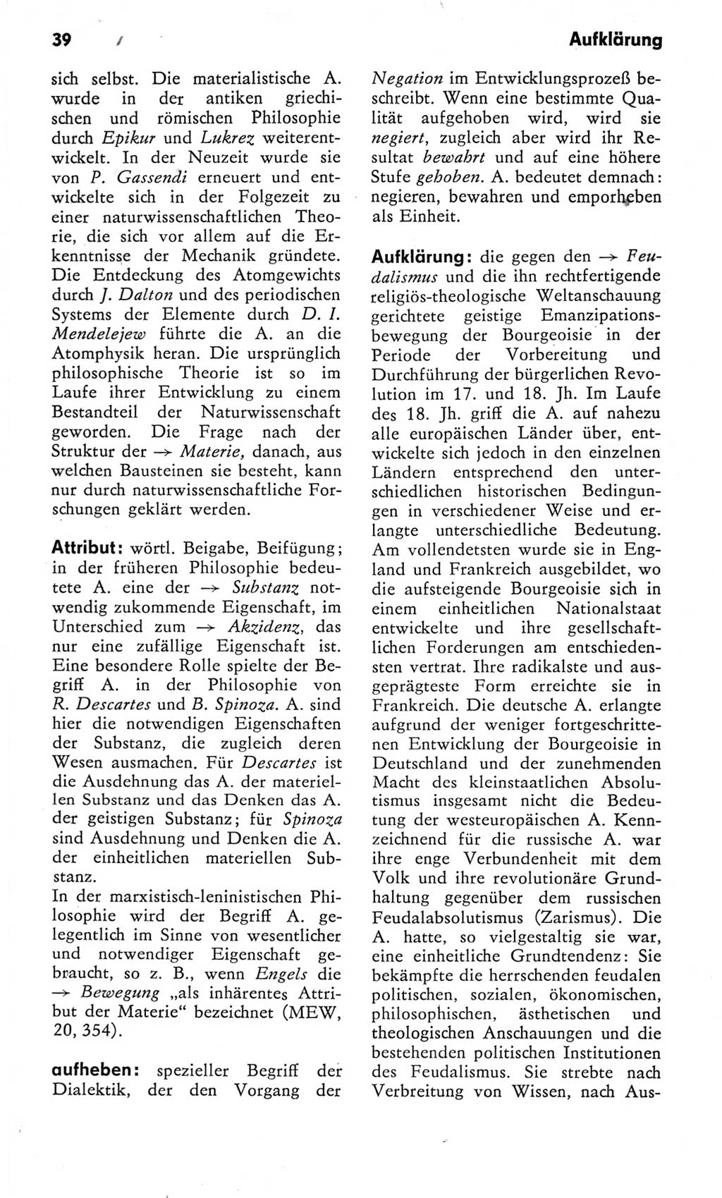 Kleines Wörterbuch der marxistisch-leninistischen Philosophie [Deutsche Demokratische Republik (DDR)] 1982, Seite 39 (Kl. Wb. ML Phil. DDR 1982, S. 39)