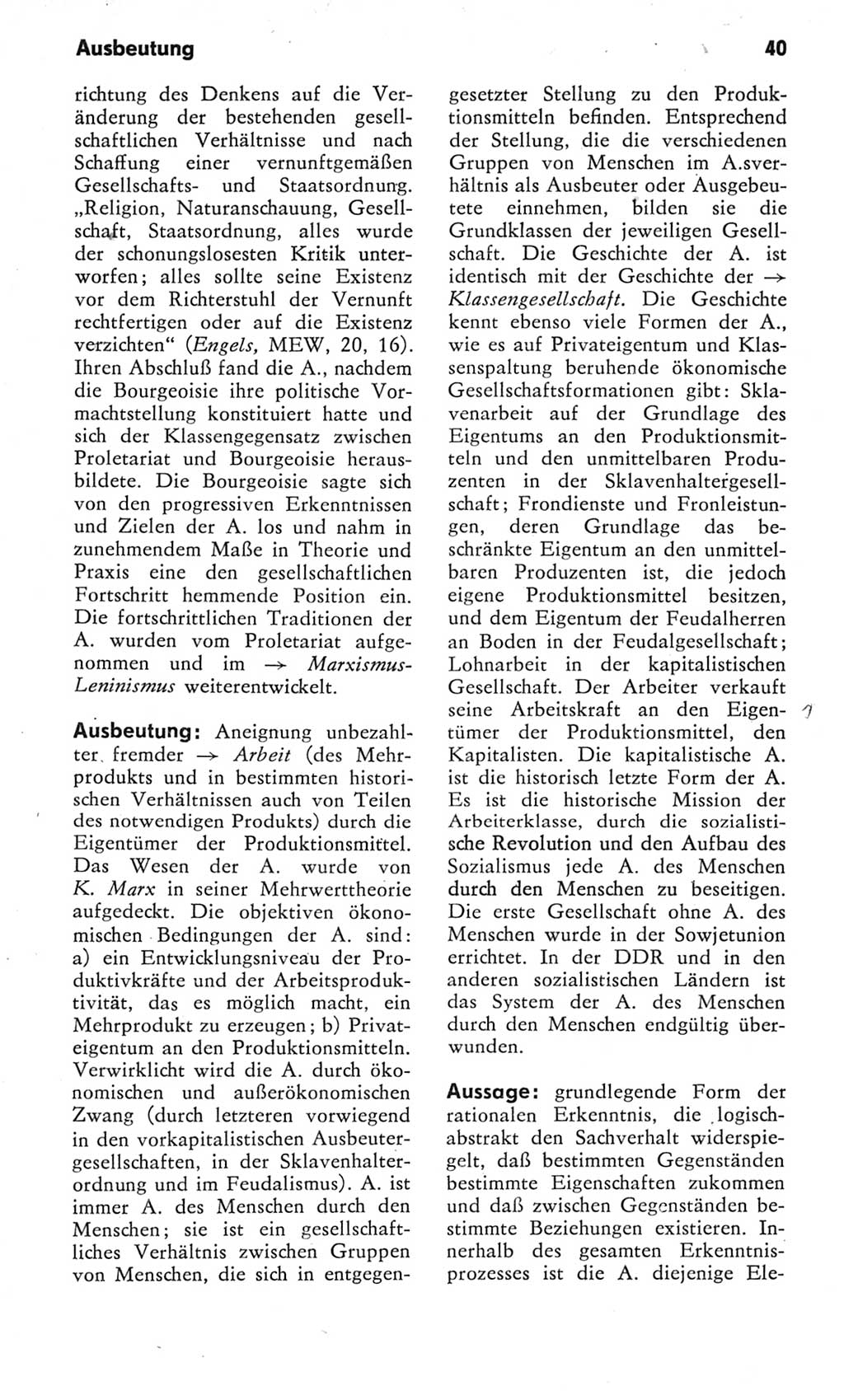 Kleines Wörterbuch der marxistisch-leninistischen Philosophie [Deutsche Demokratische Republik (DDR)] 1982, Seite 40 (Kl. Wb. ML Phil. DDR 1982, S. 40)