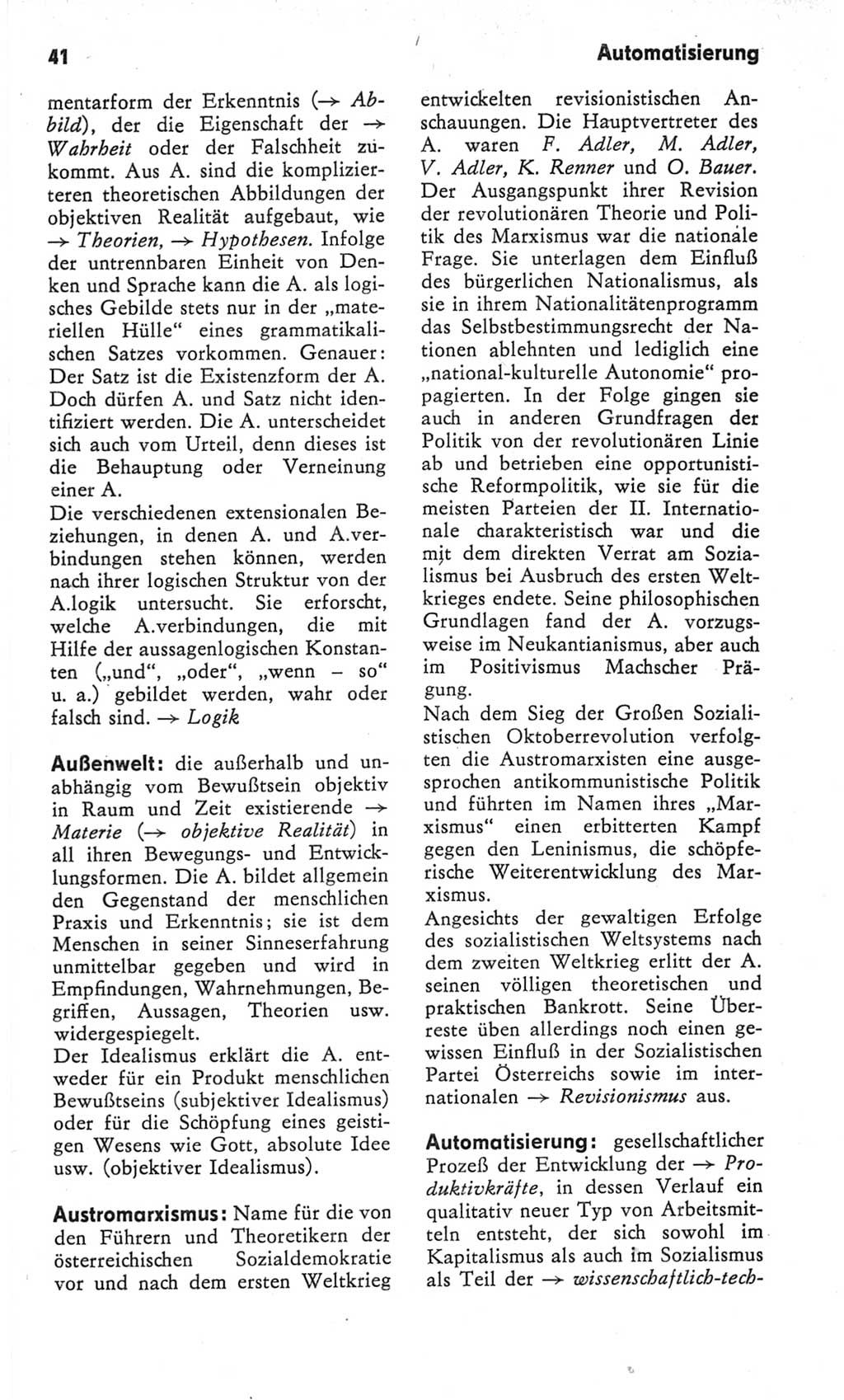 Kleines Wörterbuch der marxistisch-leninistischen Philosophie [Deutsche Demokratische Republik (DDR)] 1982, Seite 41 (Kl. Wb. ML Phil. DDR 1982, S. 41)