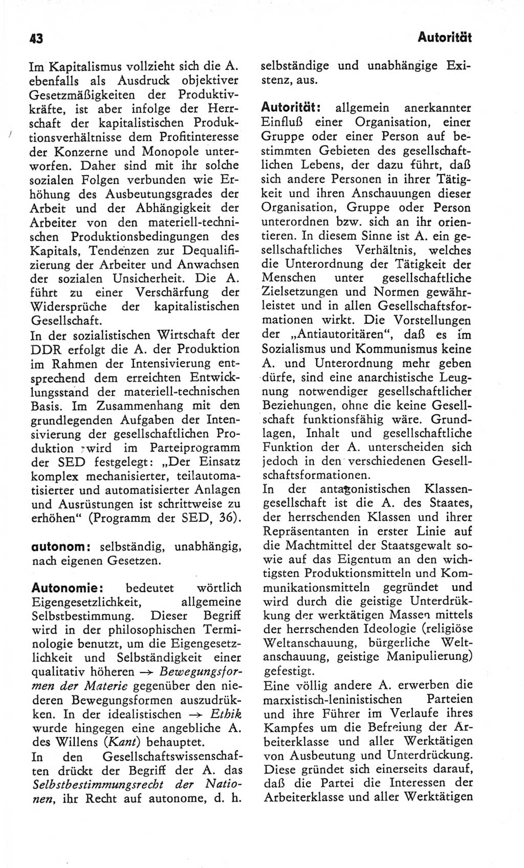 Kleines Wörterbuch der marxistisch-leninistischen Philosophie [Deutsche Demokratische Republik (DDR)] 1982, Seite 43 (Kl. Wb. ML Phil. DDR 1982, S. 43)
