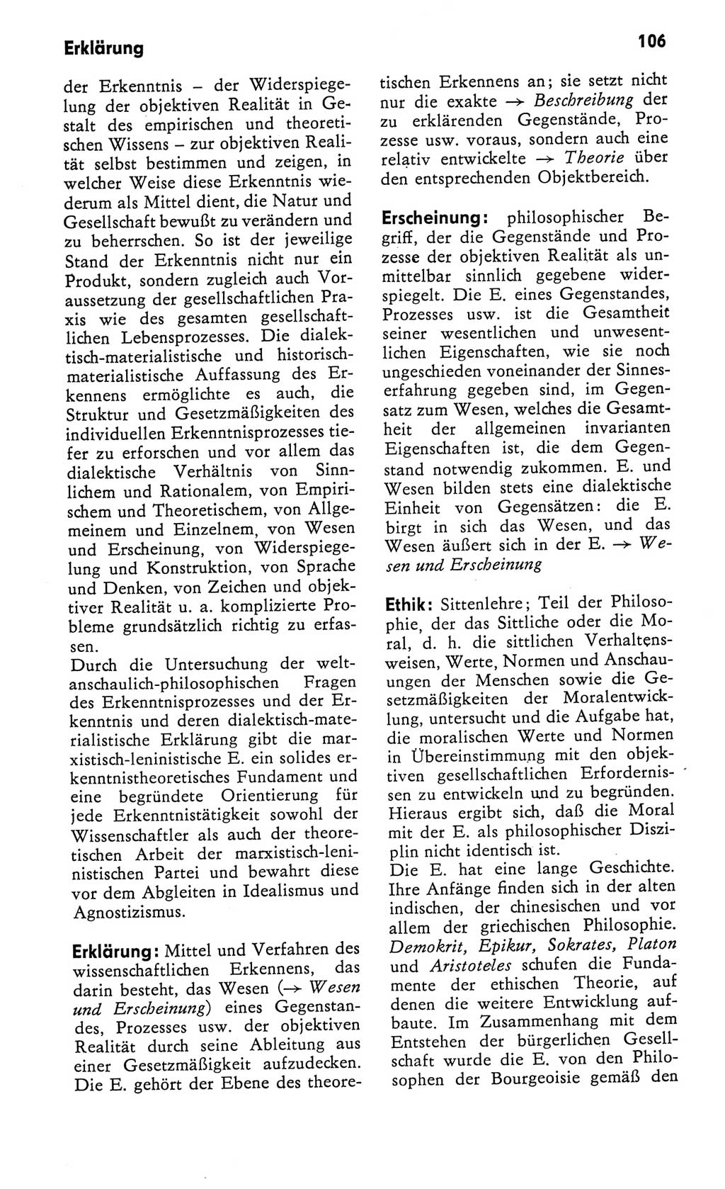 Kleines Wörterbuch der marxistisch-leninistischen Philosophie [Deutsche Demokratische Republik (DDR)] 1982, Seite 106 (Kl. Wb. ML Phil. DDR 1982, S. 106)