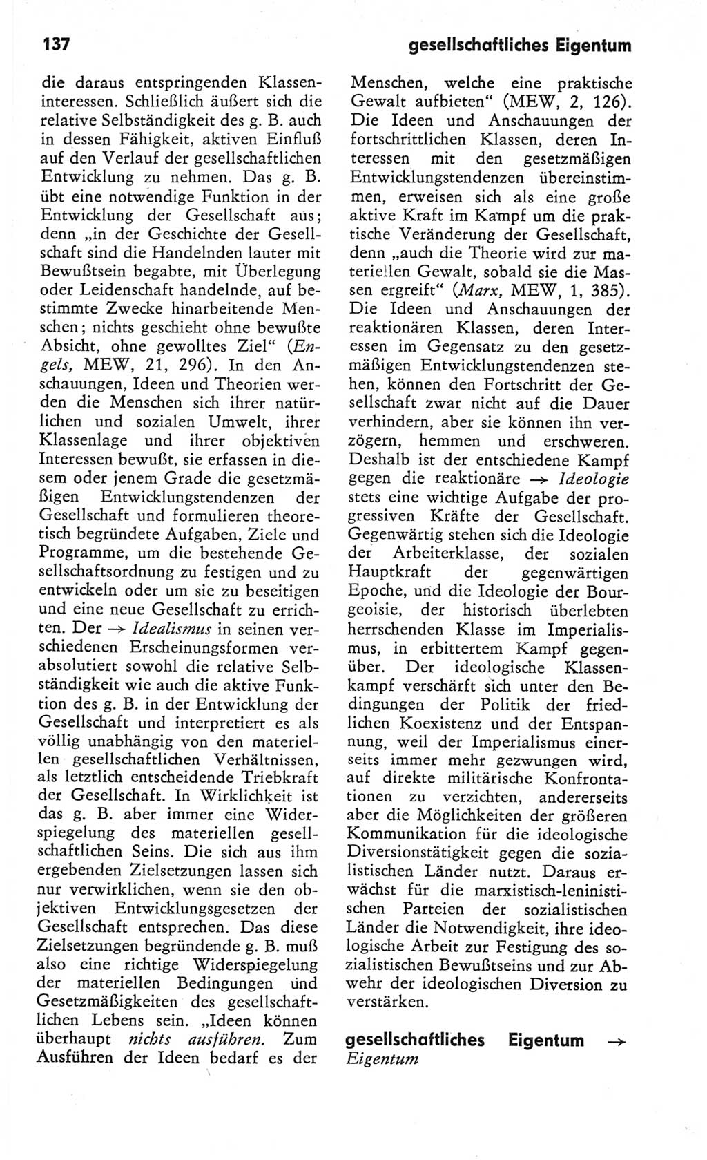 Kleines Wörterbuch der marxistisch-leninistischen Philosophie [Deutsche Demokratische Republik (DDR)] 1982, Seite 137 (Kl. Wb. ML Phil. DDR 1982, S. 137)