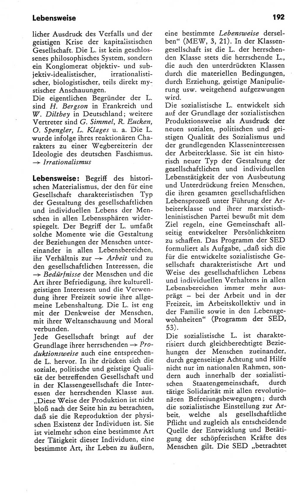 Kleines Wörterbuch der marxistisch-leninistischen Philosophie [Deutsche Demokratische Republik (DDR)] 1982, Seite 192 (Kl. Wb. ML Phil. DDR 1982, S. 192)