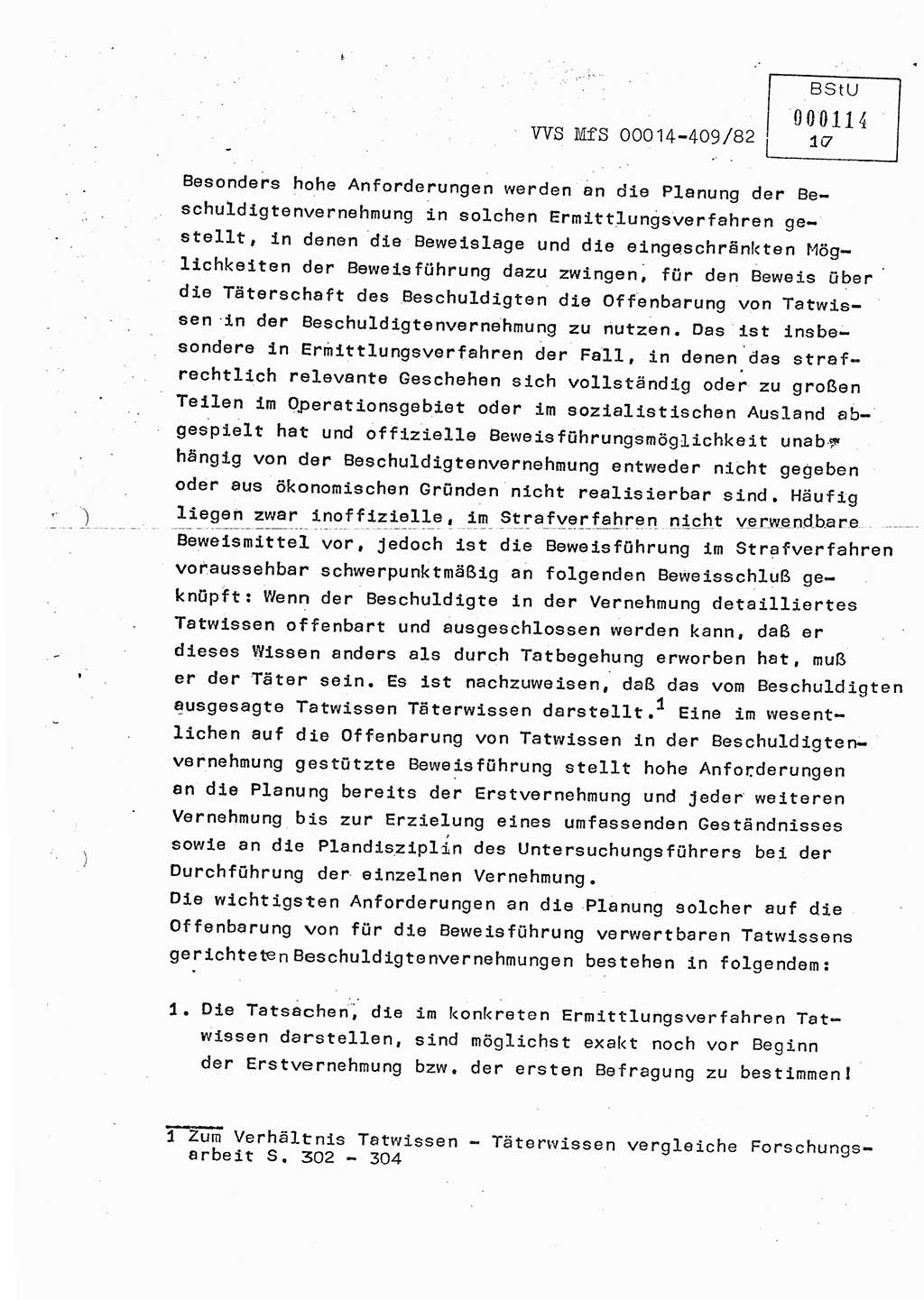 Lektion Ministerium für Staatssicherheit (MfS) [Deutsche Demokratische Republik (DDR)], Hauptabteilung (HA) Ⅸ, Vertrauliche Verschlußsache (VVS) o014-409/82, Berlin 1982, Seite 17 (Lekt. MfS DDR HA Ⅸ VVS o014-409/82 1982, S. 17)