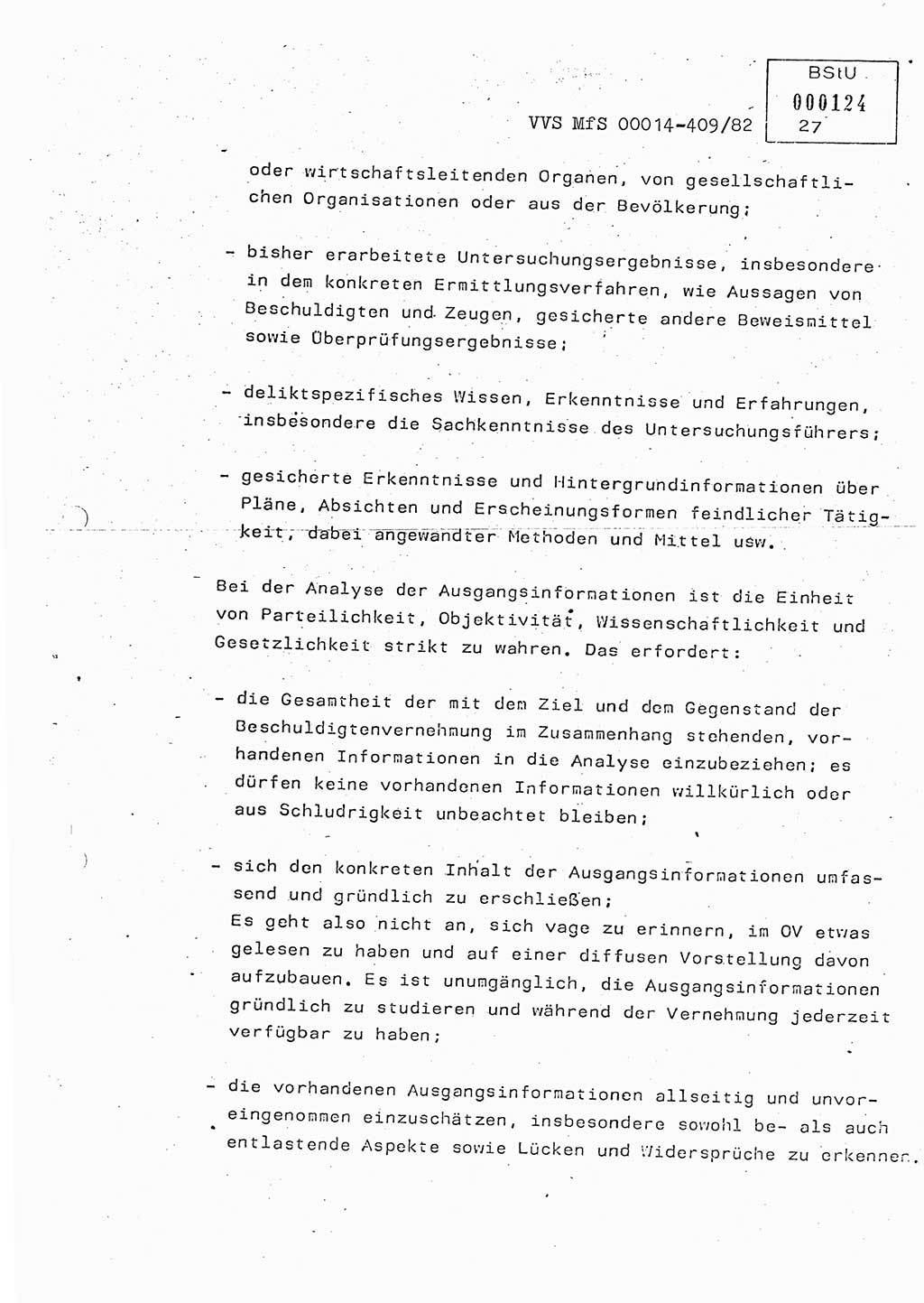 Lektion Ministerium für Staatssicherheit (MfS) [Deutsche Demokratische Republik (DDR)], Hauptabteilung (HA) Ⅸ, Vertrauliche Verschlußsache (VVS) o014-409/82, Berlin 1982, Seite 27 (Lekt. MfS DDR HA Ⅸ VVS o014-409/82 1982, S. 27)