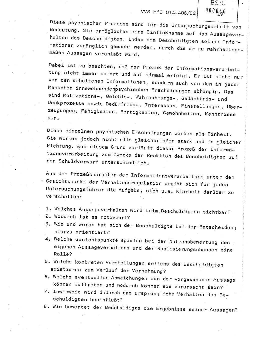 Lektion Ministerium für Staatssicherheit (MfS) [Deutsche Demokratische Republik (DDR)], Hauptabteilung (HA) Ⅸ, Vertrauliche Verschlußsache (VVS) o014-406/82, Berlin 1982, Seite 19 (Lekt. MfS DDR HA Ⅸ VVS o014-406/82 1982, S. 19)