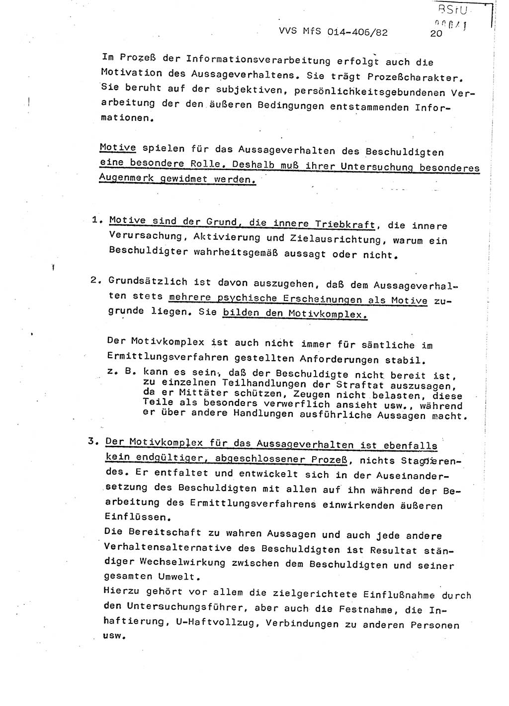 Lektion Ministerium für Staatssicherheit (MfS) [Deutsche Demokratische Republik (DDR)], Hauptabteilung (HA) Ⅸ, Vertrauliche Verschlußsache (VVS) o014-406/82, Berlin 1982, Seite 20 (Lekt. MfS DDR HA Ⅸ VVS o014-406/82 1982, S. 20)