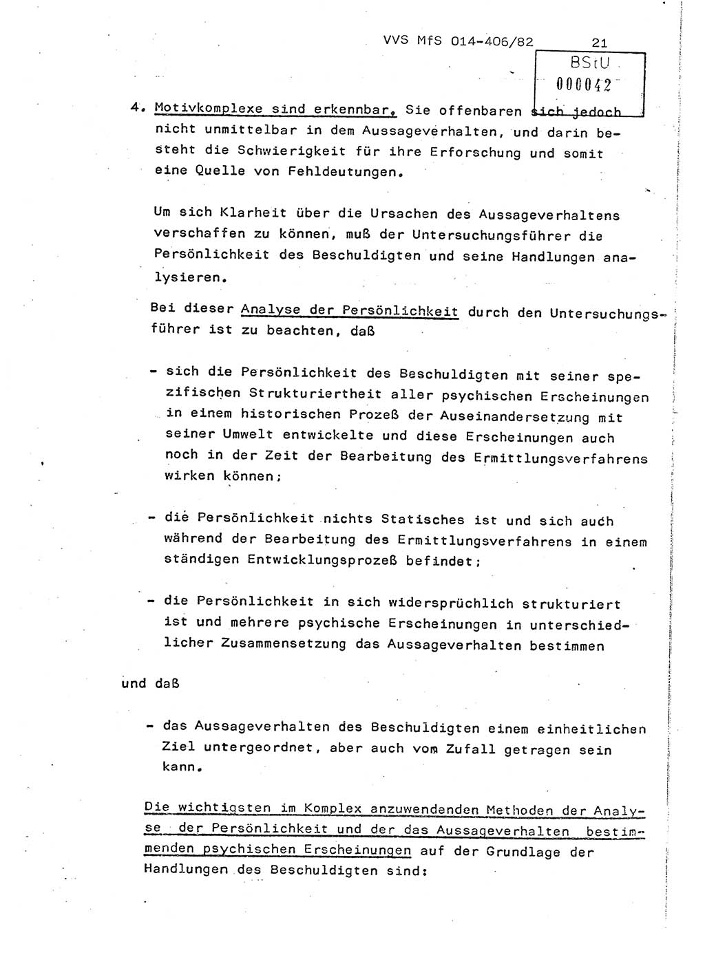 Lektion Ministerium für Staatssicherheit (MfS) [Deutsche Demokratische Republik (DDR)], Hauptabteilung (HA) Ⅸ, Vertrauliche Verschlußsache (VVS) o014-406/82, Berlin 1982, Seite 21 (Lekt. MfS DDR HA Ⅸ VVS o014-406/82 1982, S. 21)