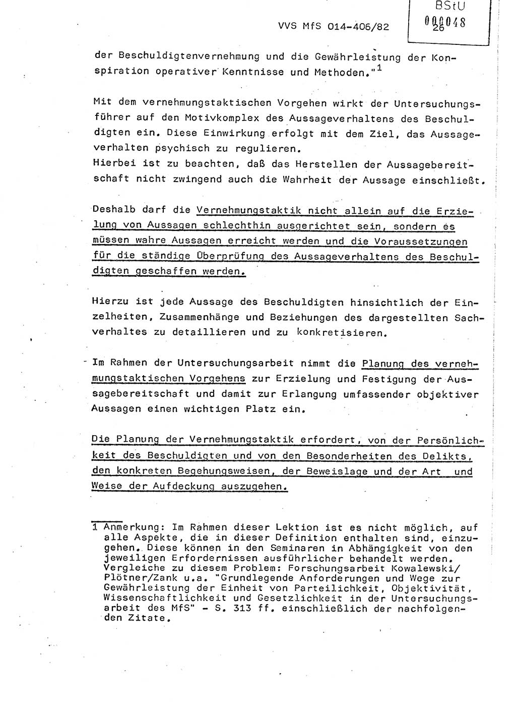 Lektion Ministerium für Staatssicherheit (MfS) [Deutsche Demokratische Republik (DDR)], Hauptabteilung (HA) Ⅸ, Vertrauliche Verschlußsache (VVS) o014-406/82, Berlin 1982, Seite 26 (Lekt. MfS DDR HA Ⅸ VVS o014-406/82 1982, S. 26)