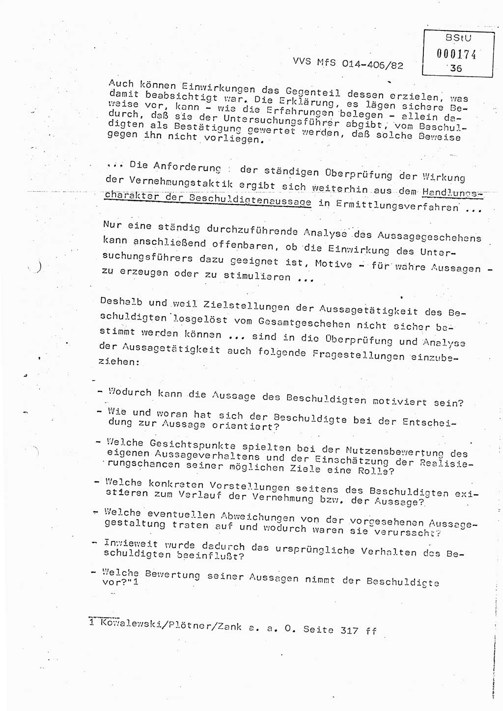Lektion Ministerium für Staatssicherheit (MfS) [Deutsche Demokratische Republik (DDR)], Hauptabteilung (HA) Ⅸ, Vertrauliche Verschlußsache (VVS) o014-406/82, Berlin 1982, Seite 36 (Lekt. MfS DDR HA Ⅸ VVS o014-406/82 1982, S. 36)