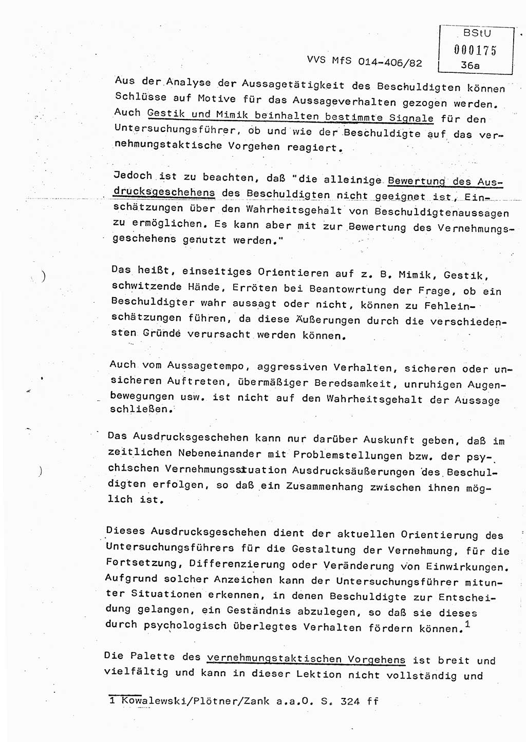 Lektion Ministerium für Staatssicherheit (MfS) [Deutsche Demokratische Republik (DDR)], Hauptabteilung (HA) Ⅸ, Vertrauliche Verschlußsache (VVS) o014-406/82, Berlin 1982, Seite 36/1 (Lekt. MfS DDR HA Ⅸ VVS o014-406/82 1982, S. 36/1)