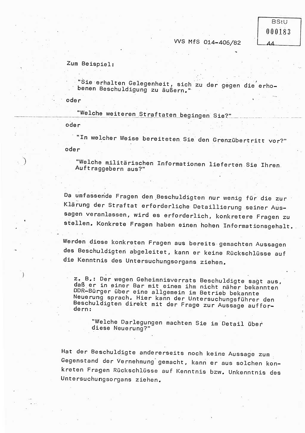 Lektion Ministerium für Staatssicherheit (MfS) [Deutsche Demokratische Republik (DDR)], Hauptabteilung (HA) Ⅸ, Vertrauliche Verschlußsache (VVS) o014-406/82, Berlin 1982, Seite 44 (Lekt. MfS DDR HA Ⅸ VVS o014-406/82 1982, S. 44)