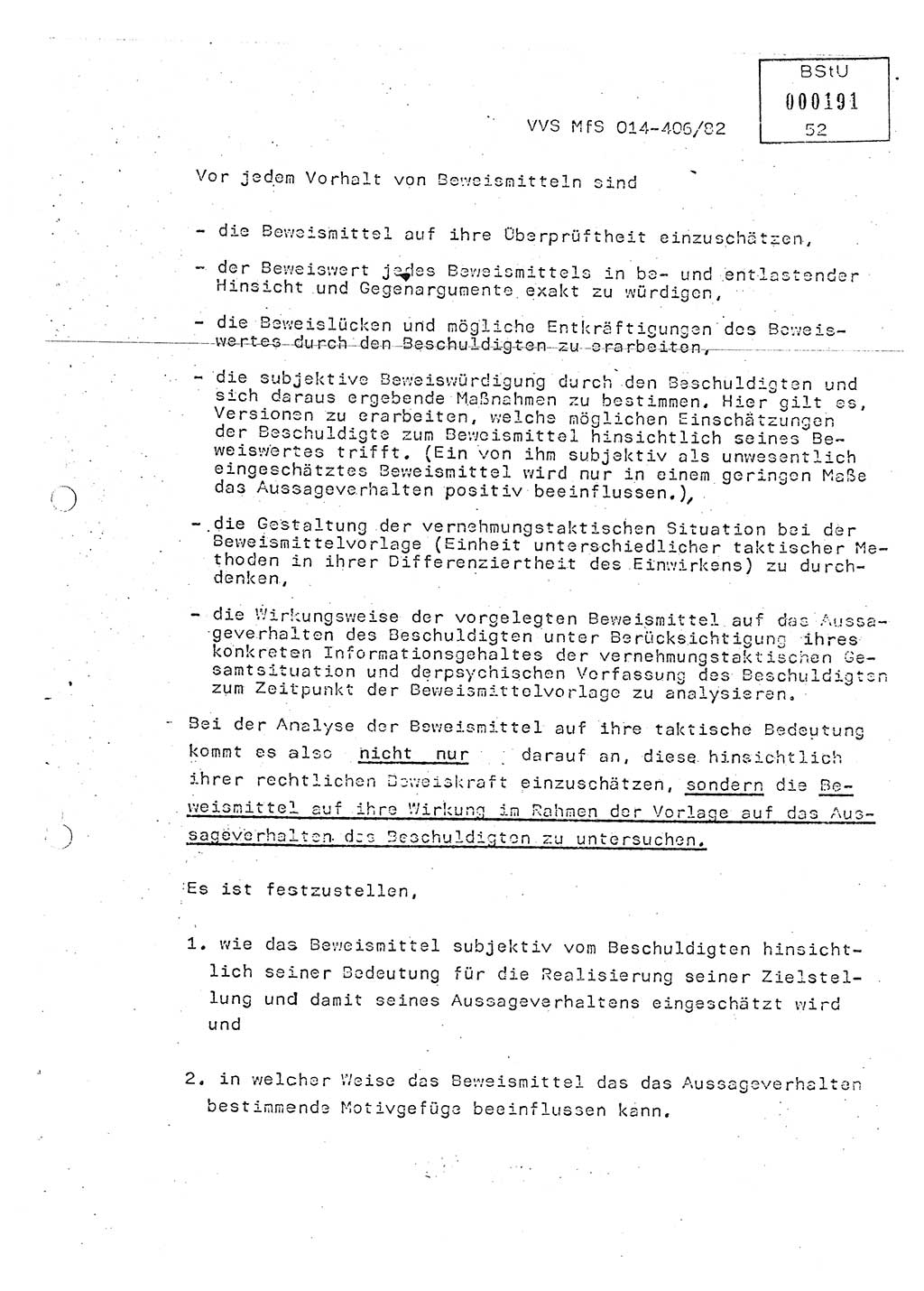 Lektion Ministerium für Staatssicherheit (MfS) [Deutsche Demokratische Republik (DDR)], Hauptabteilung (HA) Ⅸ, Vertrauliche Verschlußsache (VVS) o014-406/82, Berlin 1982, Seite 52 (Lekt. MfS DDR HA Ⅸ VVS o014-406/82 1982, S. 52)