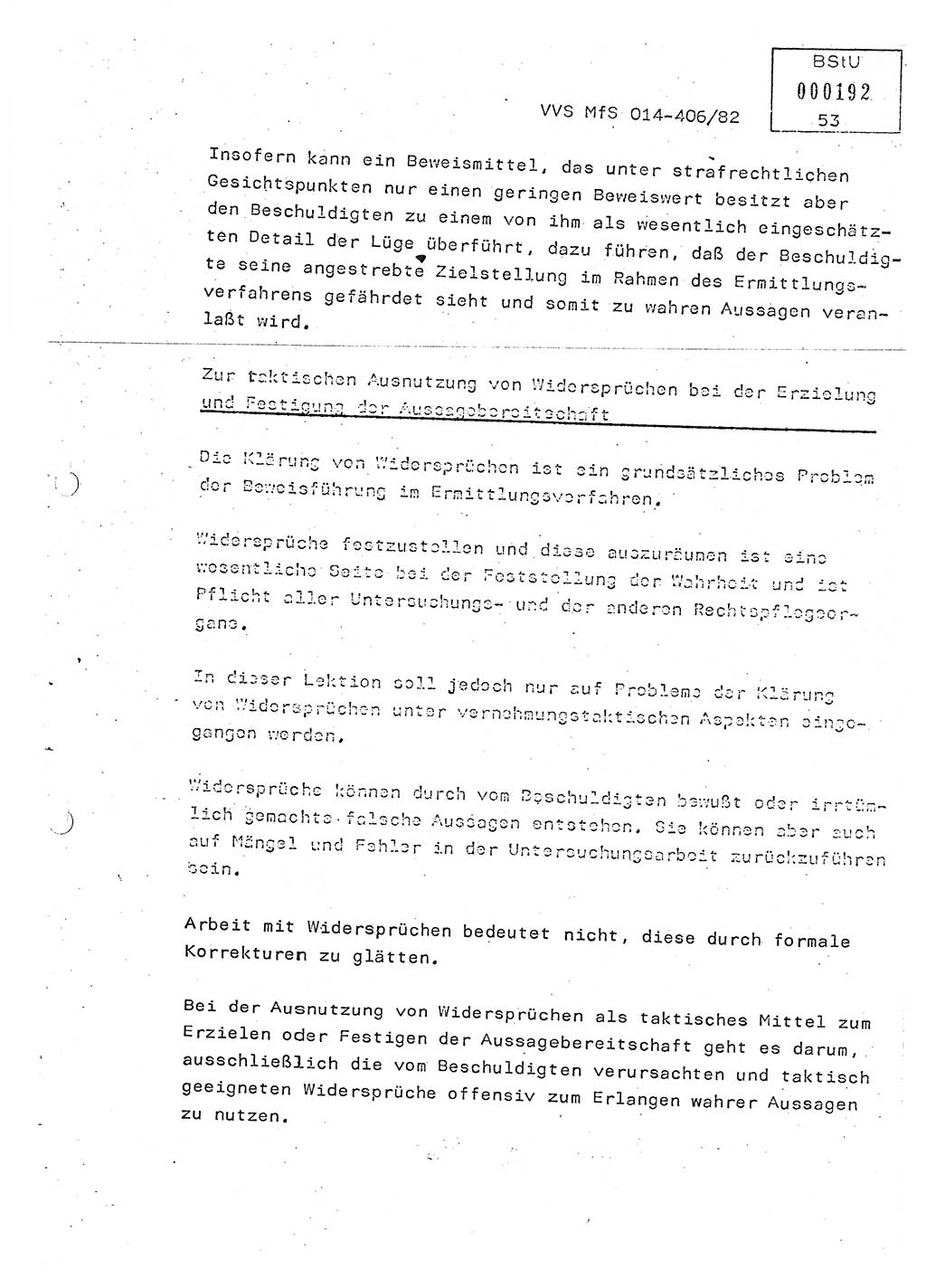 Lektion Ministerium für Staatssicherheit (MfS) [Deutsche Demokratische Republik (DDR)], Hauptabteilung (HA) Ⅸ, Vertrauliche Verschlußsache (VVS) o014-406/82, Berlin 1982, Seite 53 (Lekt. MfS DDR HA Ⅸ VVS o014-406/82 1982, S. 53)