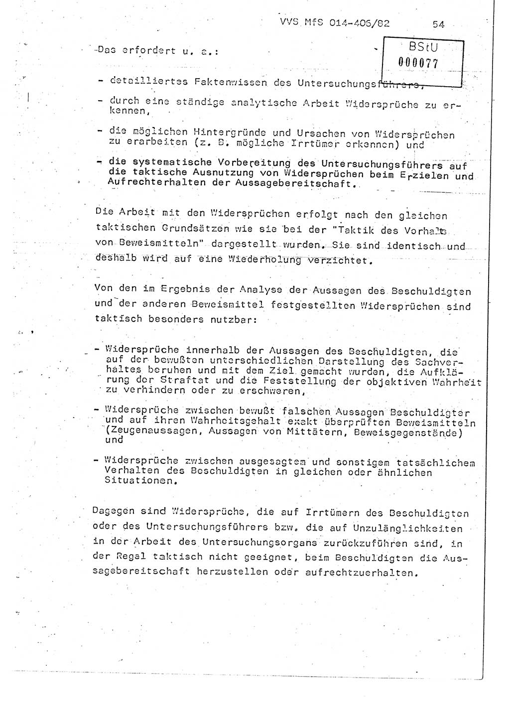 Lektion Ministerium für Staatssicherheit (MfS) [Deutsche Demokratische Republik (DDR)], Hauptabteilung (HA) Ⅸ, Vertrauliche Verschlußsache (VVS) o014-406/82, Berlin 1982, Seite 54 (Lekt. MfS DDR HA Ⅸ VVS o014-406/82 1982, S. 54)