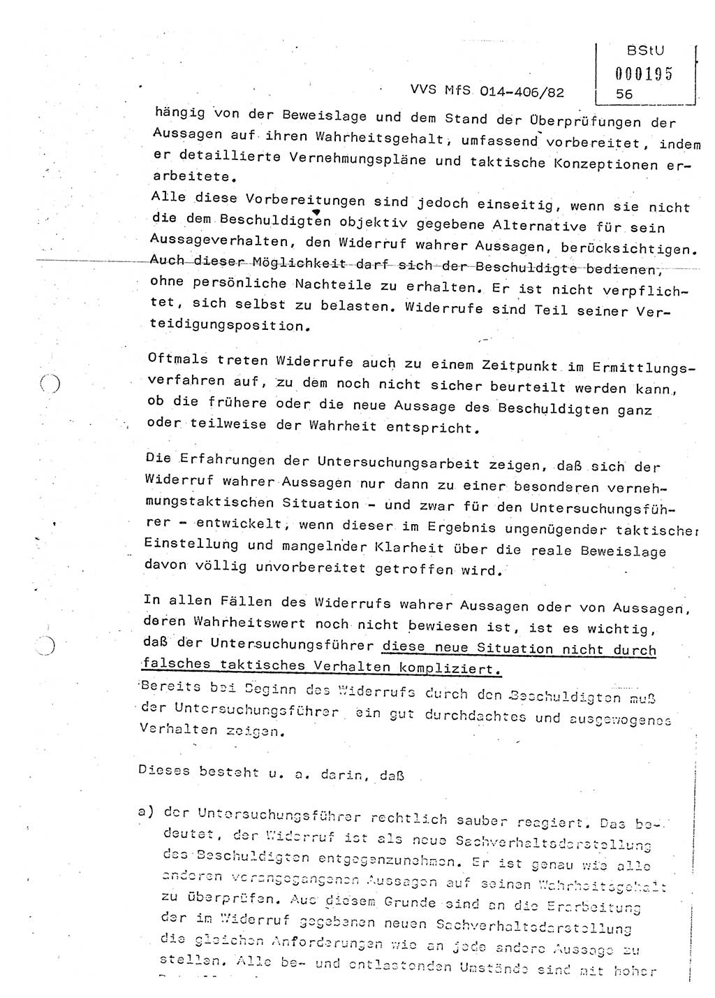 Lektion Ministerium für Staatssicherheit (MfS) [Deutsche Demokratische Republik (DDR)], Hauptabteilung (HA) Ⅸ, Vertrauliche Verschlußsache (VVS) o014-406/82, Berlin 1982, Seite 56 (Lekt. MfS DDR HA Ⅸ VVS o014-406/82 1982, S. 56)