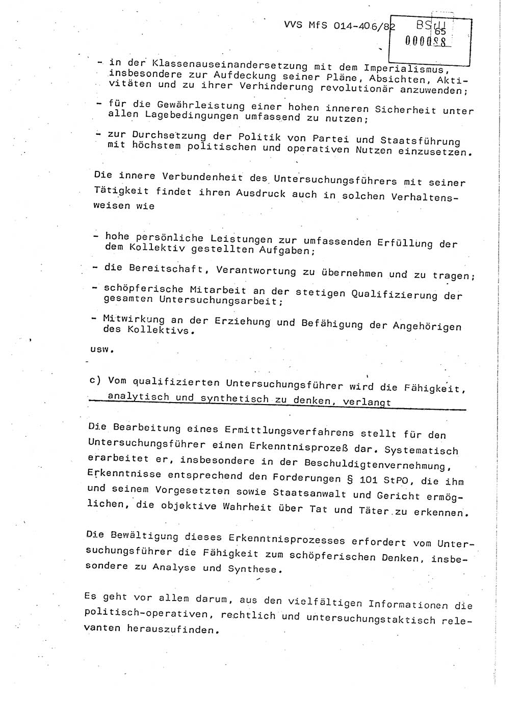 Lektion Ministerium für Staatssicherheit (MfS) [Deutsche Demokratische Republik (DDR)], Hauptabteilung (HA) Ⅸ, Vertrauliche Verschlußsache (VVS) o014-406/82, Berlin 1982, Seite 65 (Lekt. MfS DDR HA Ⅸ VVS o014-406/82 1982, S. 65)