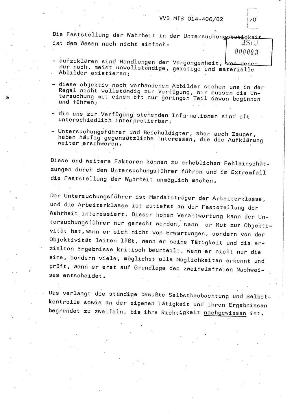 Lektion Ministerium für Staatssicherheit (MfS) [Deutsche Demokratische Republik (DDR)], Hauptabteilung (HA) Ⅸ, Vertrauliche Verschlußsache (VVS) o014-406/82, Berlin 1982, Seite 70 (Lekt. MfS DDR HA Ⅸ VVS o014-406/82 1982, S. 70)