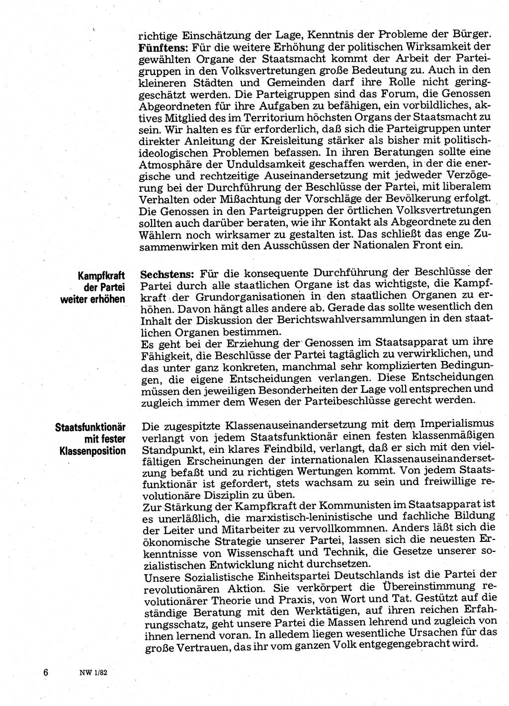 Neuer Weg (NW), Organ des Zentralkomitees (ZK) der SED (Sozialistische Einheitspartei Deutschlands) für Fragen des Parteilebens, 37. Jahrgang [Deutsche Demokratische Republik (DDR)] 1982, Seite 6 (NW ZK SED DDR 1982, S. 6)