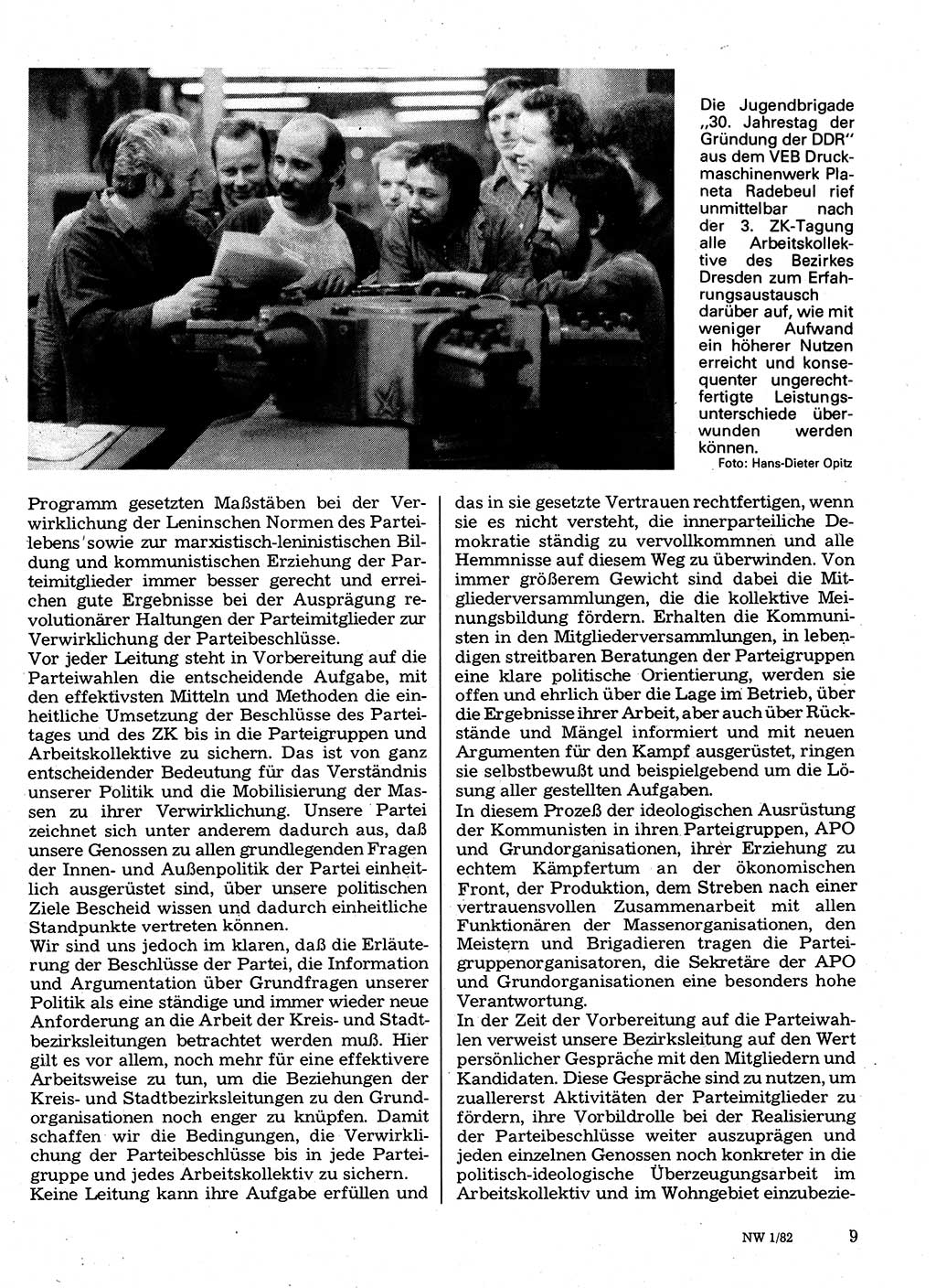 Neuer Weg (NW), Organ des Zentralkomitees (ZK) der SED (Sozialistische Einheitspartei Deutschlands) für Fragen des Parteilebens, 37. Jahrgang [Deutsche Demokratische Republik (DDR)] 1982, Seite 9 (NW ZK SED DDR 1982, S. 9)
