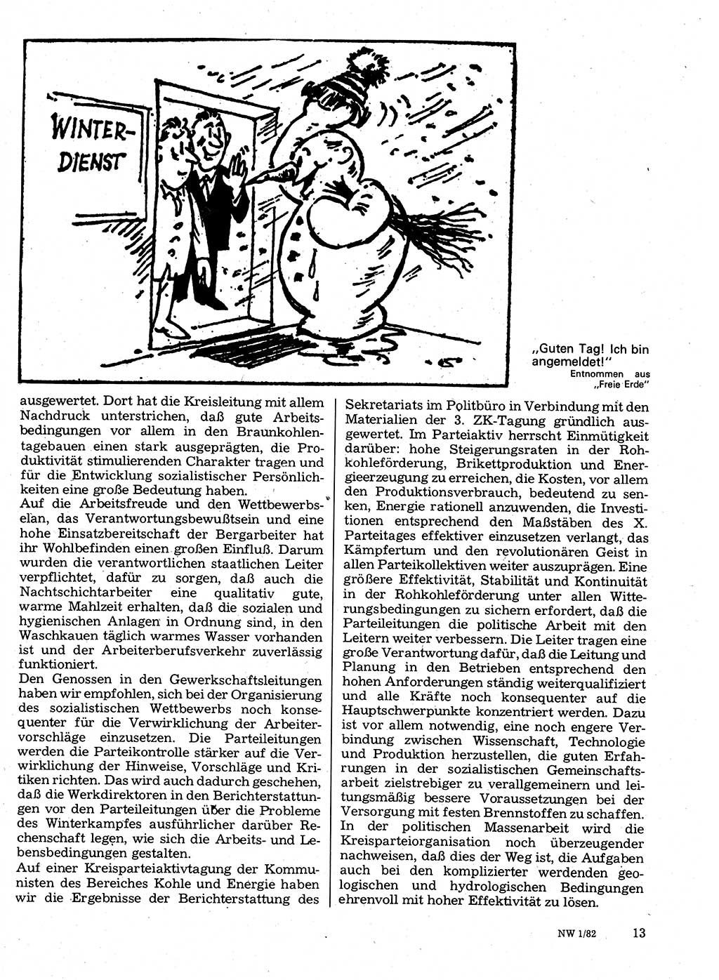 Neuer Weg (NW), Organ des Zentralkomitees (ZK) der SED (Sozialistische Einheitspartei Deutschlands) für Fragen des Parteilebens, 37. Jahrgang [Deutsche Demokratische Republik (DDR)] 1982, Seite 13 (NW ZK SED DDR 1982, S. 13)