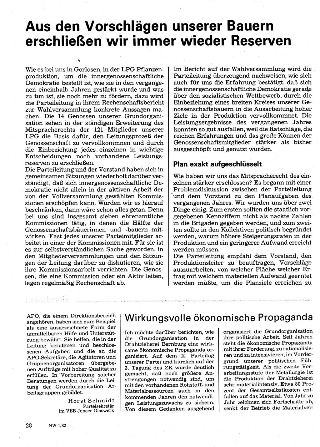 Neuer Weg (NW), Organ des Zentralkomitees (ZK) der SED (Sozialistische Einheitspartei Deutschlands) fÃ¼r Fragen des Parteilebens, 37. Jahrgang [Deutsche Demokratische Republik (DDR)] 1982, Seite 28 (NW ZK SED DDR 1982, S. 28)