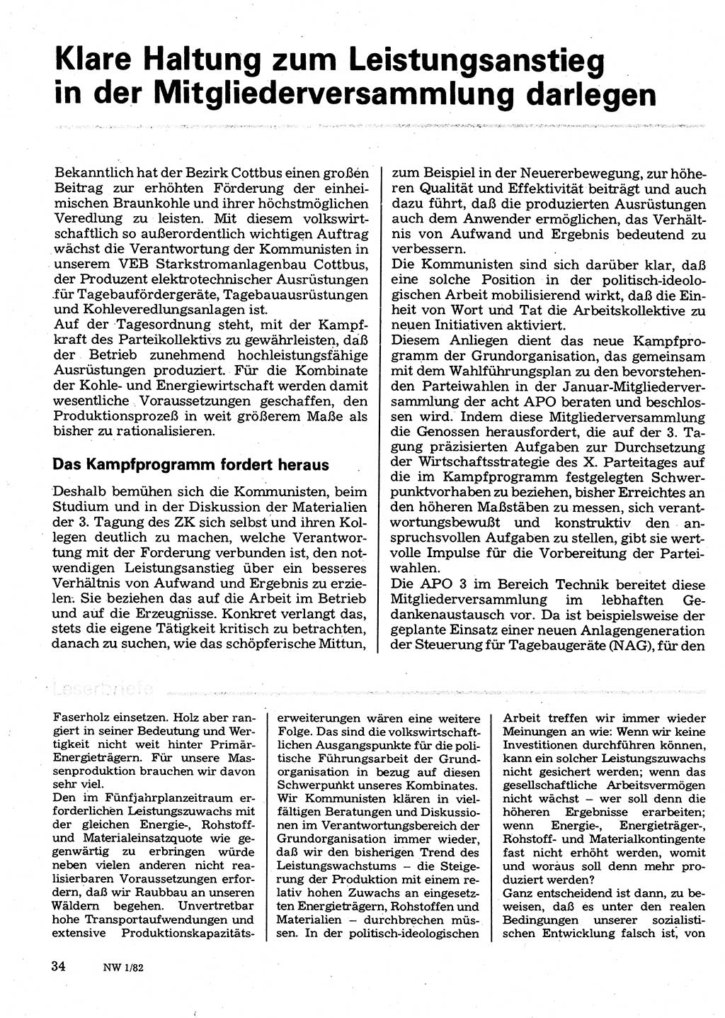 Neuer Weg (NW), Organ des Zentralkomitees (ZK) der SED (Sozialistische Einheitspartei Deutschlands) für Fragen des Parteilebens, 37. Jahrgang [Deutsche Demokratische Republik (DDR)] 1982, Seite 34 (NW ZK SED DDR 1982, S. 34)