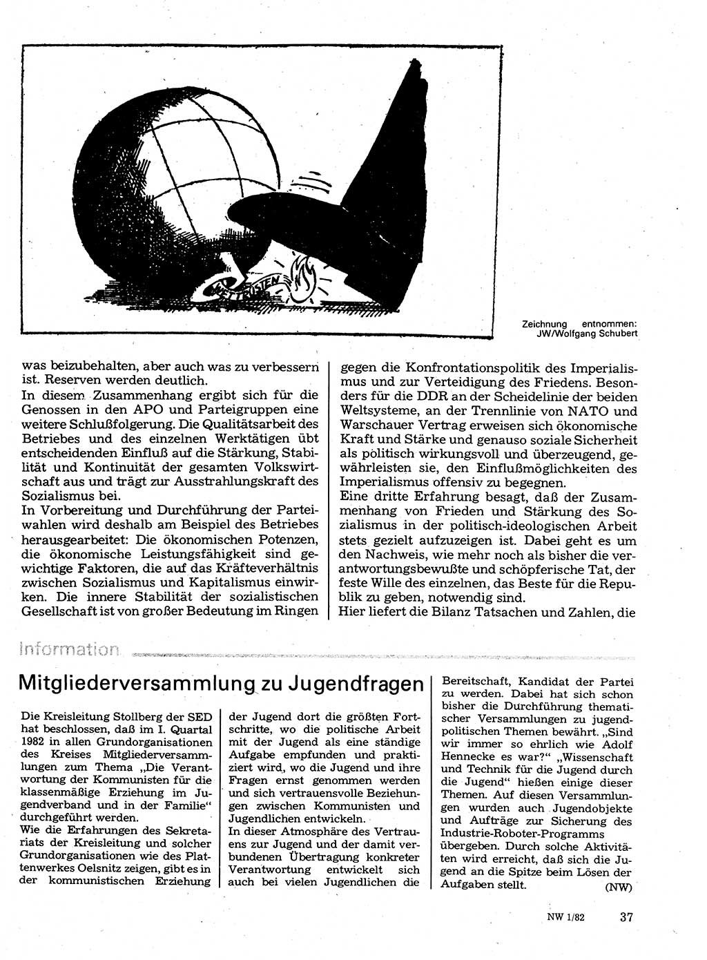 Neuer Weg (NW), Organ des Zentralkomitees (ZK) der SED (Sozialistische Einheitspartei Deutschlands) für Fragen des Parteilebens, 37. Jahrgang [Deutsche Demokratische Republik (DDR)] 1982, Seite 37 (NW ZK SED DDR 1982, S. 37)