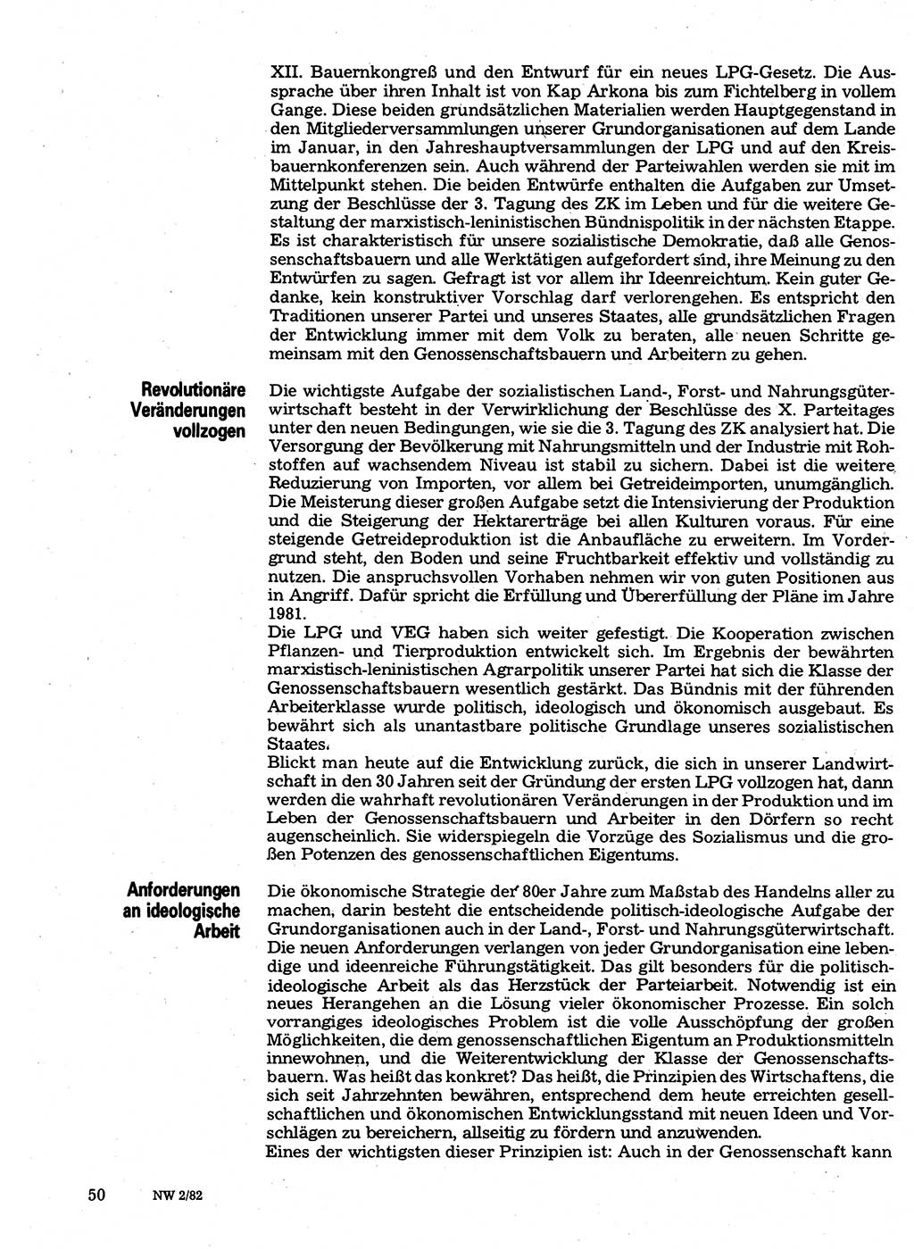 Neuer Weg (NW), Organ des Zentralkomitees (ZK) der SED (Sozialistische Einheitspartei Deutschlands) für Fragen des Parteilebens, 37. Jahrgang [Deutsche Demokratische Republik (DDR)] 1982, Seite 50 (NW ZK SED DDR 1982, S. 50)