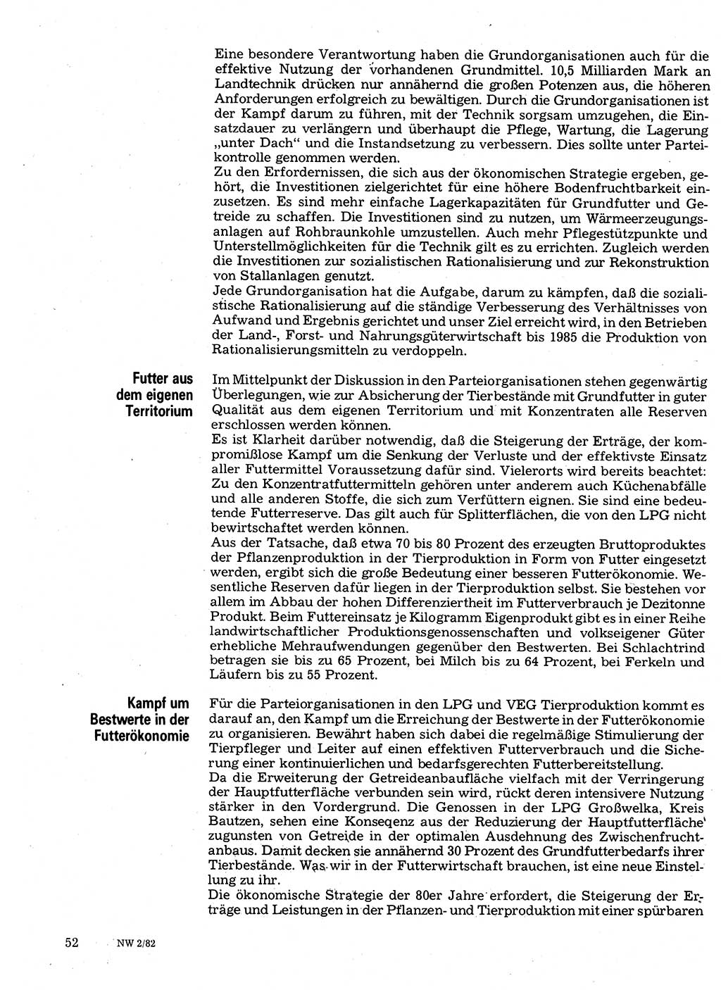 Neuer Weg (NW), Organ des Zentralkomitees (ZK) der SED (Sozialistische Einheitspartei Deutschlands) für Fragen des Parteilebens, 37. Jahrgang [Deutsche Demokratische Republik (DDR)] 1982, Seite 52 (NW ZK SED DDR 1982, S. 52)