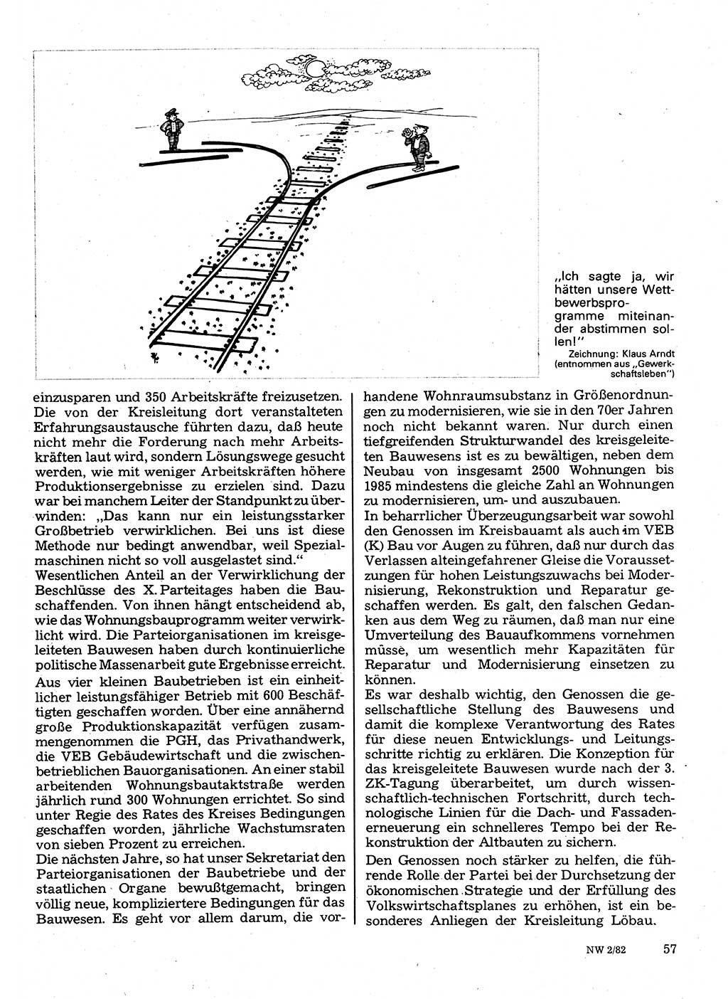 Neuer Weg (NW), Organ des Zentralkomitees (ZK) der SED (Sozialistische Einheitspartei Deutschlands) für Fragen des Parteilebens, 37. Jahrgang [Deutsche Demokratische Republik (DDR)] 1982, Seite 57 (NW ZK SED DDR 1982, S. 57)